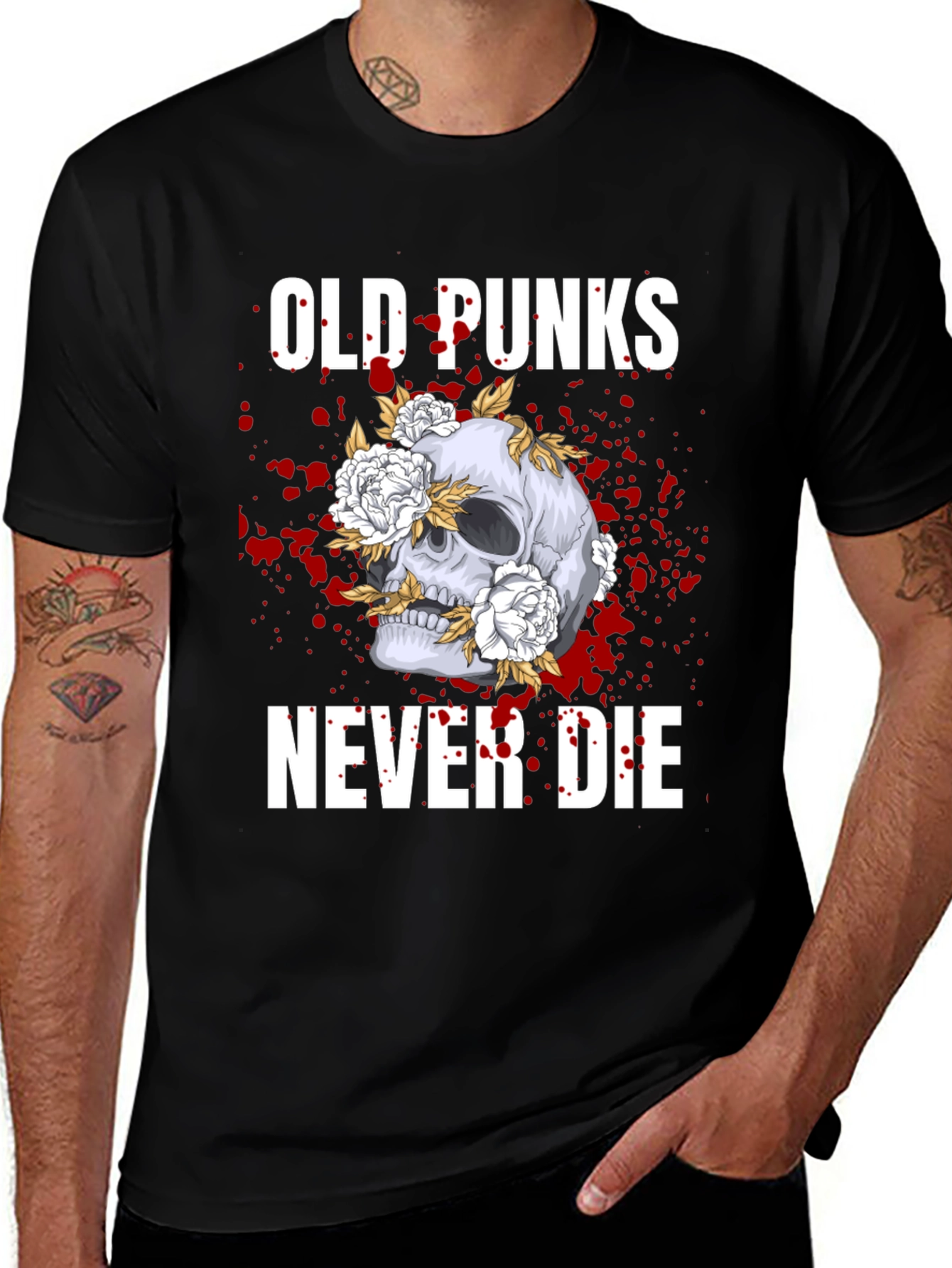 Old Punks Never Die Skull Graphic T-Shirt