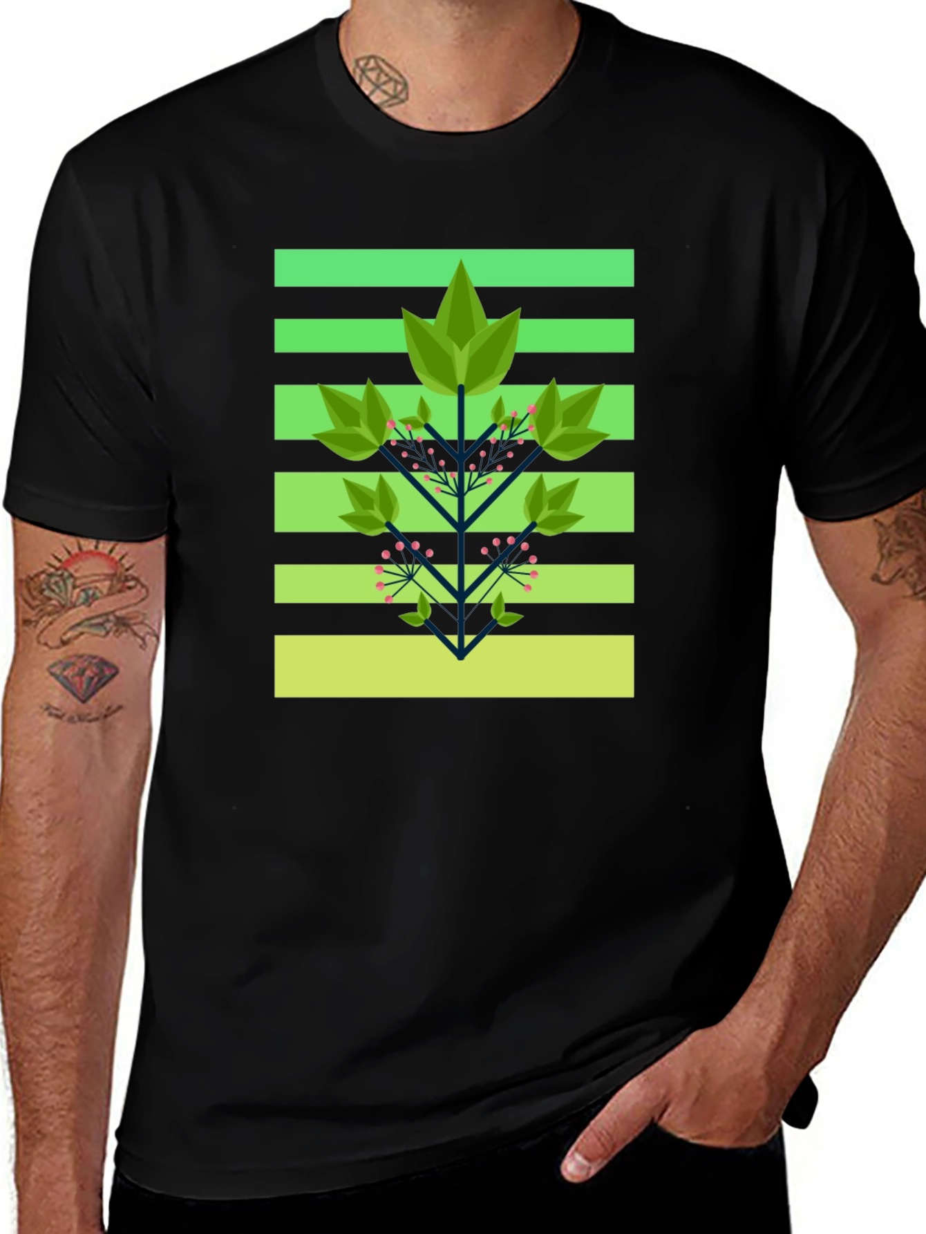 Geometric Foliage Print Tee - Modern Graphic Design