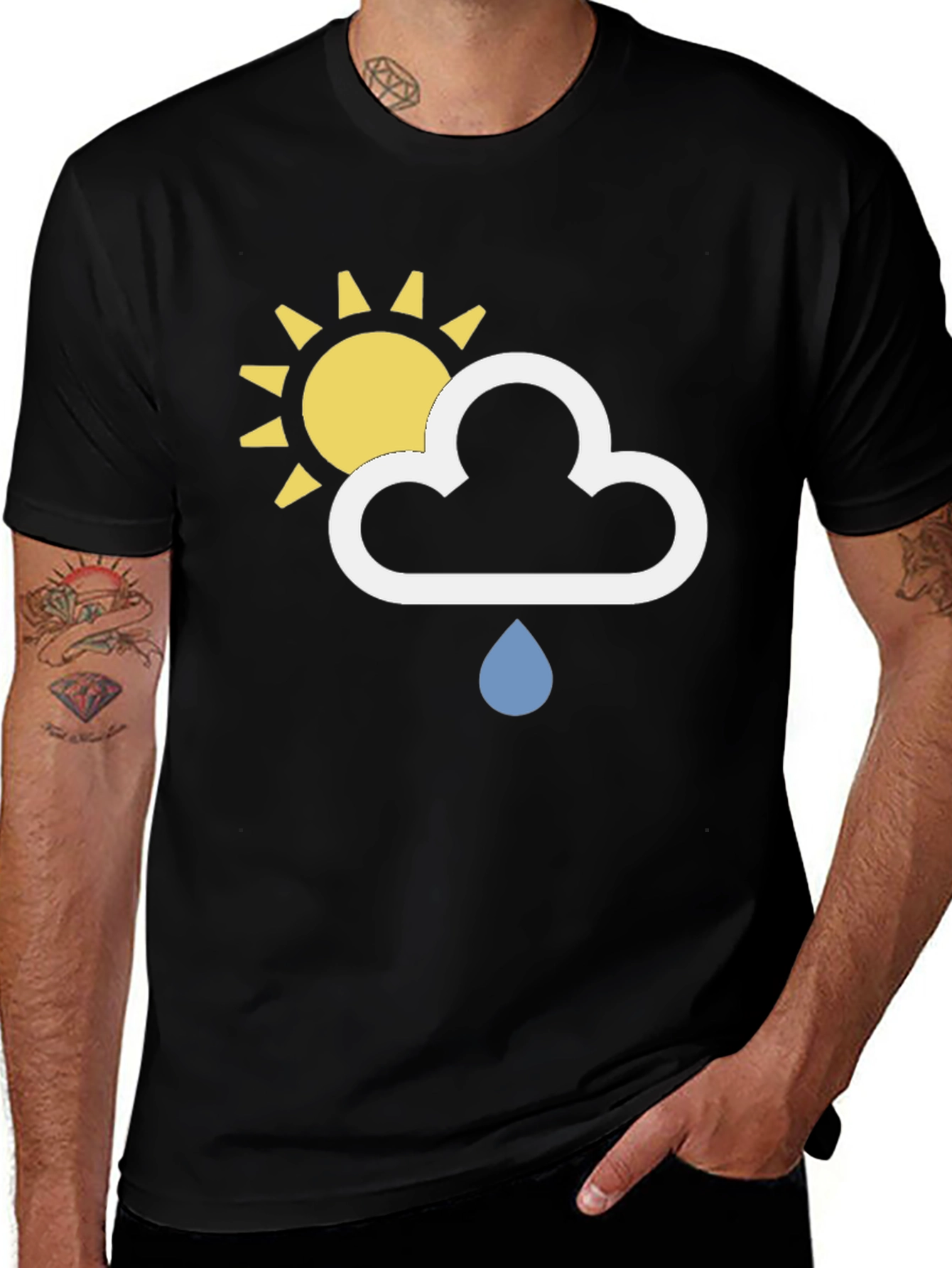 Variant 28 of Weather Icon T-Shirt - Sun, Cloud, Rain Design
