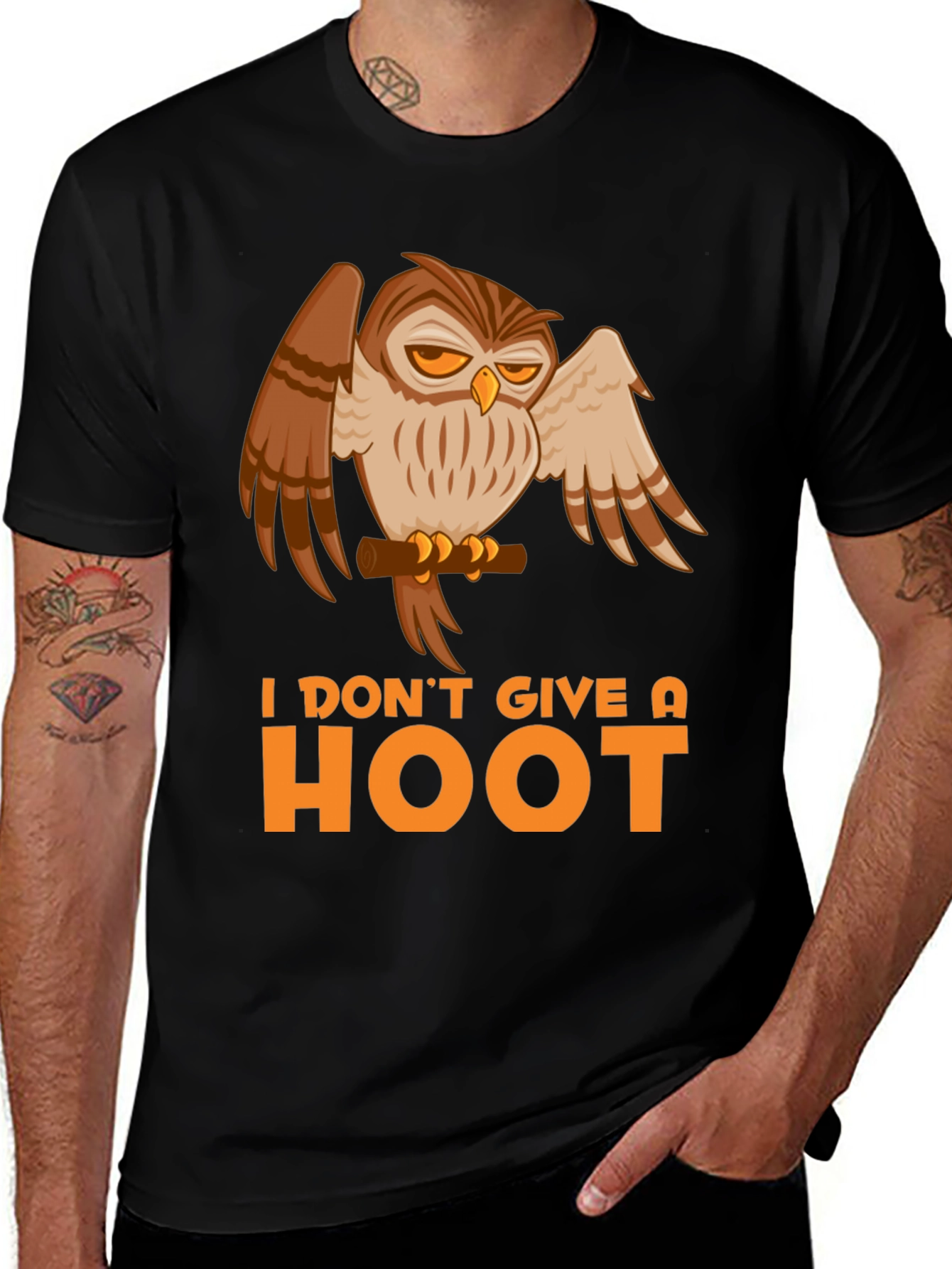 Variant 4 of I Don't Give a Hoot Owl Graphic Tee - Black Cotton