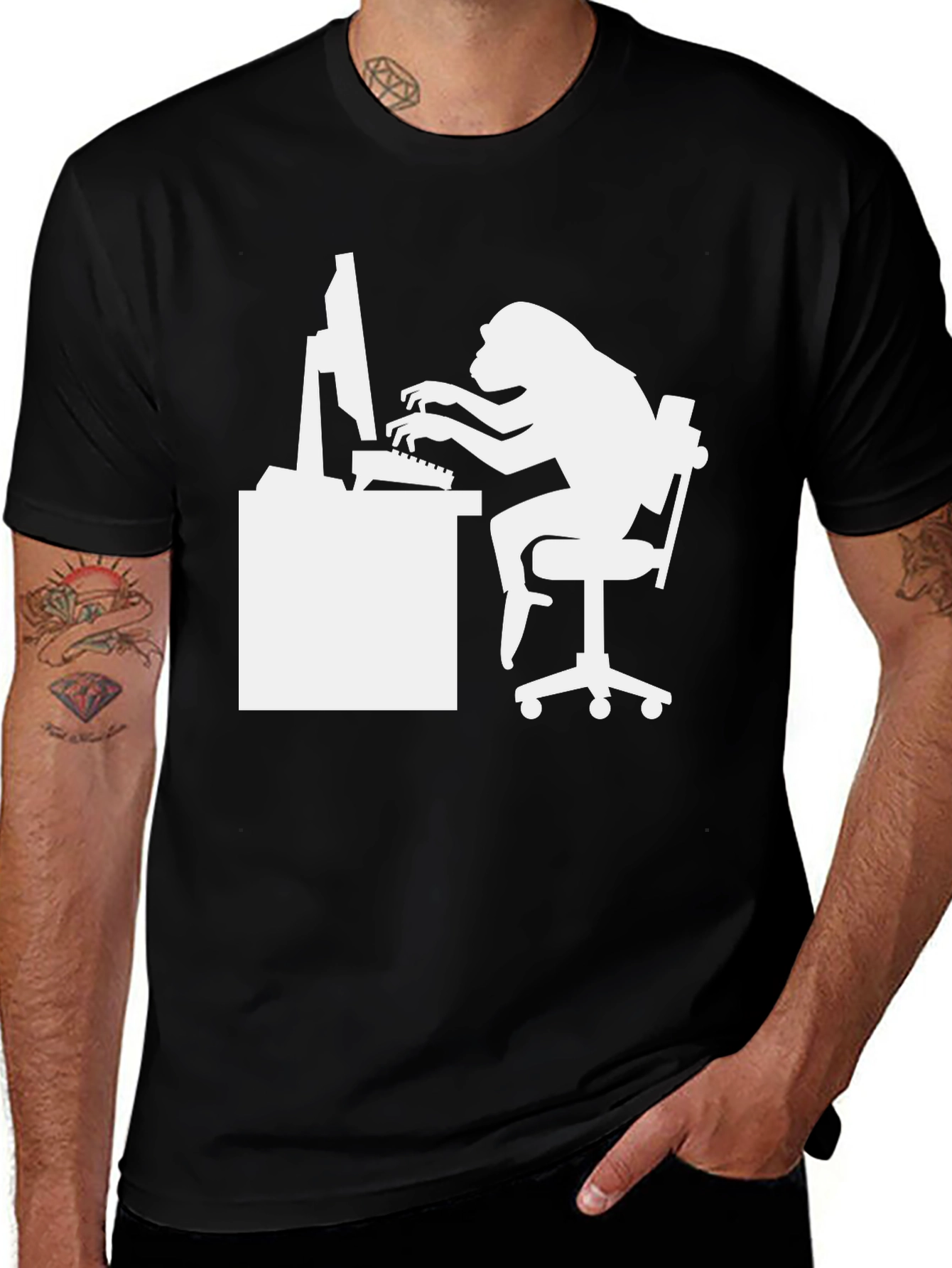 Variant 6 of Monkey Programmer T-Shirt - Black Cotton Graphic Tee
