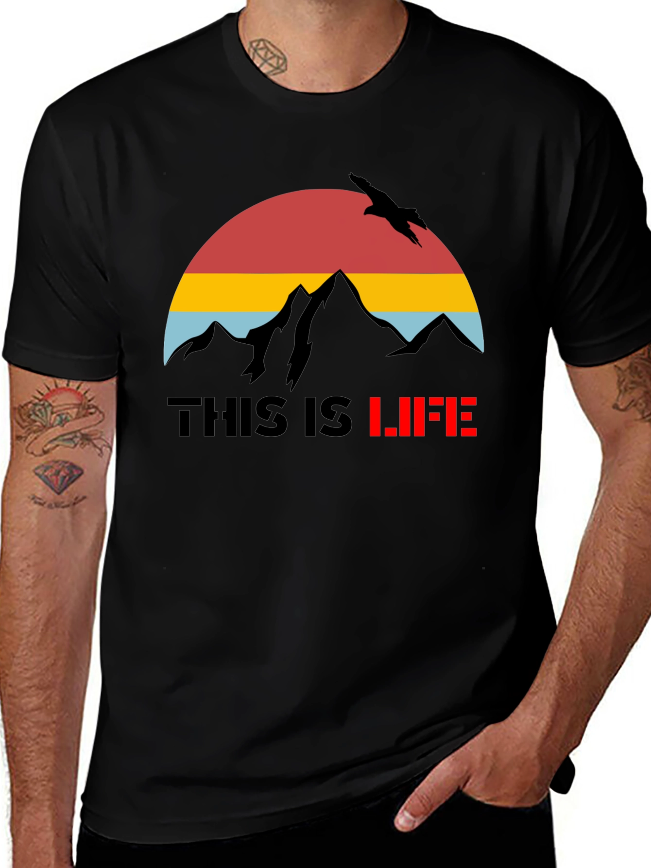 Variant 22 of This is Life Black Graphic T-Shirt Mountain Bird