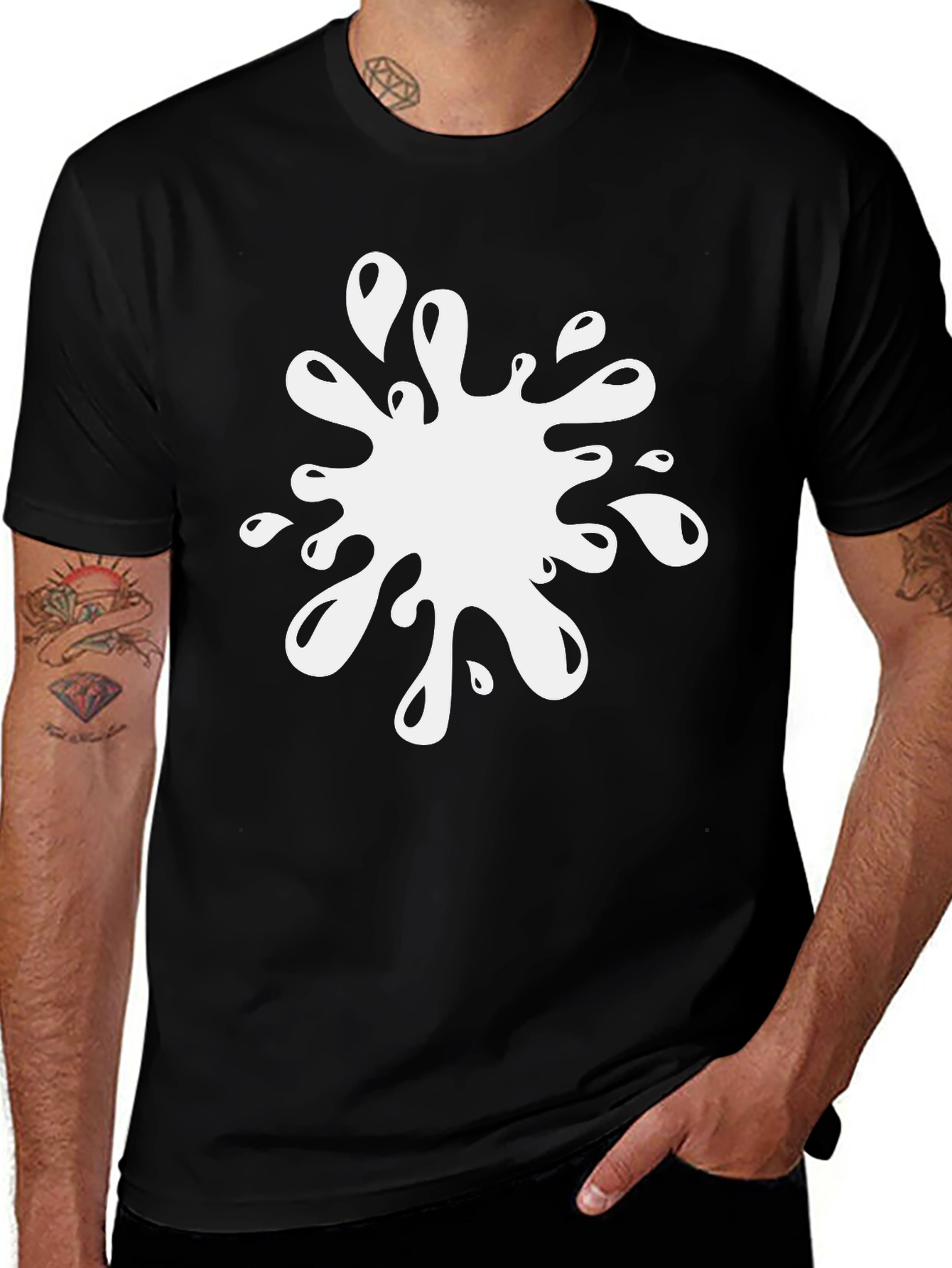 Variant 7 of Black T-Shirt with White Splatter Graphic Print