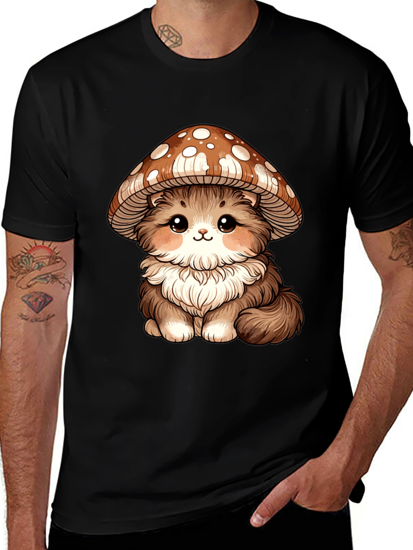 Variant 29 of Mushroom Kitty Tee - Adorable Cartoon T-Shirt
