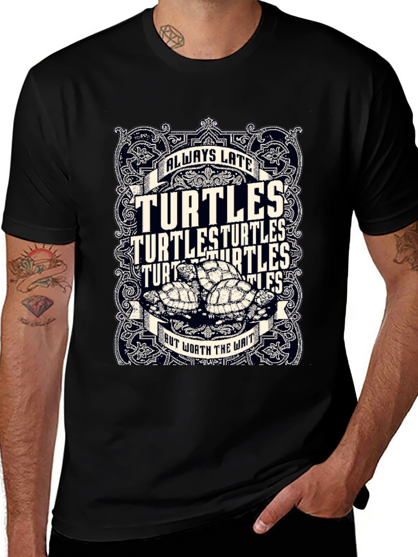 Variant 8 of Always Late Turtles Black Graphic Tee