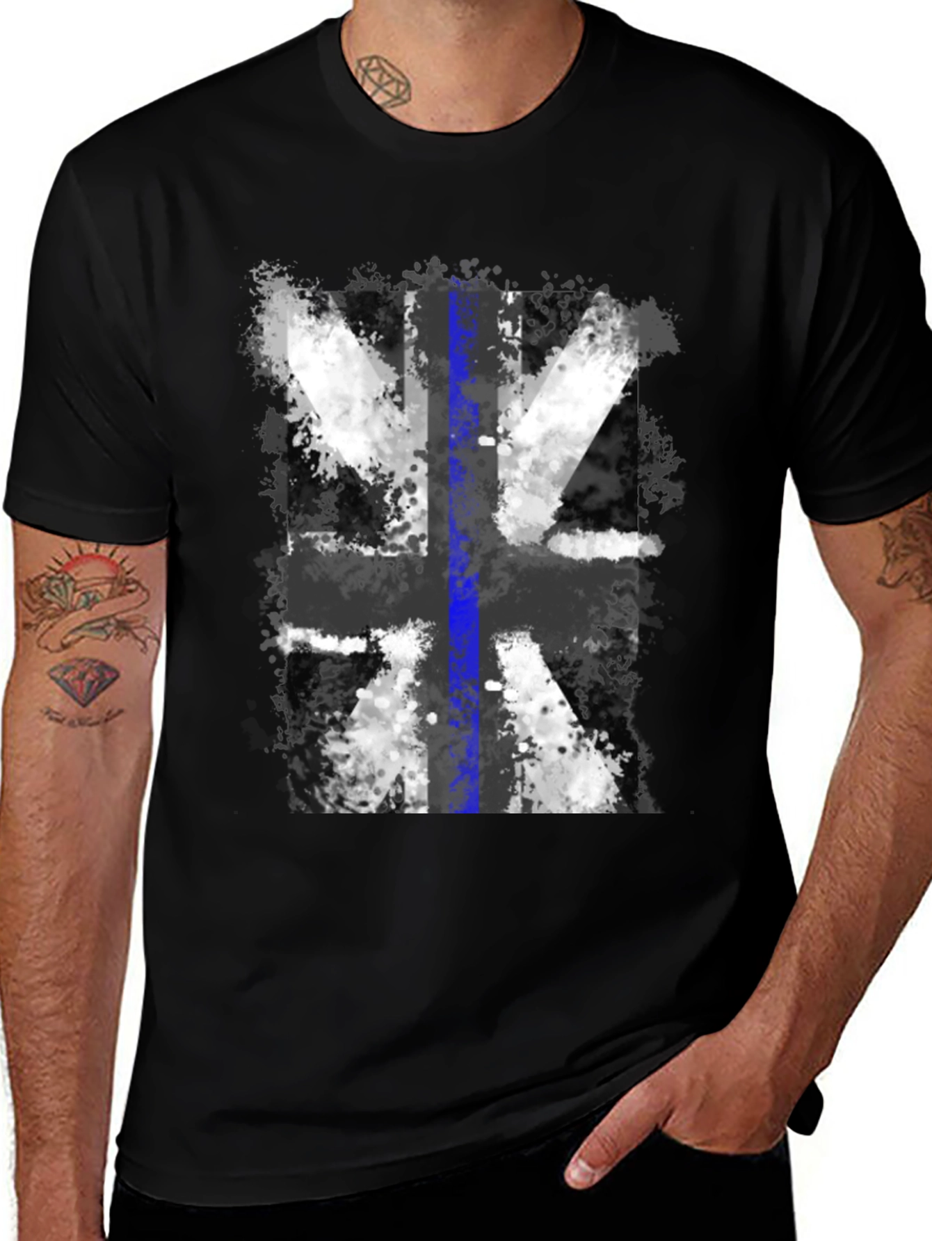 Distressed UK Flag Tee: Blue Line Support