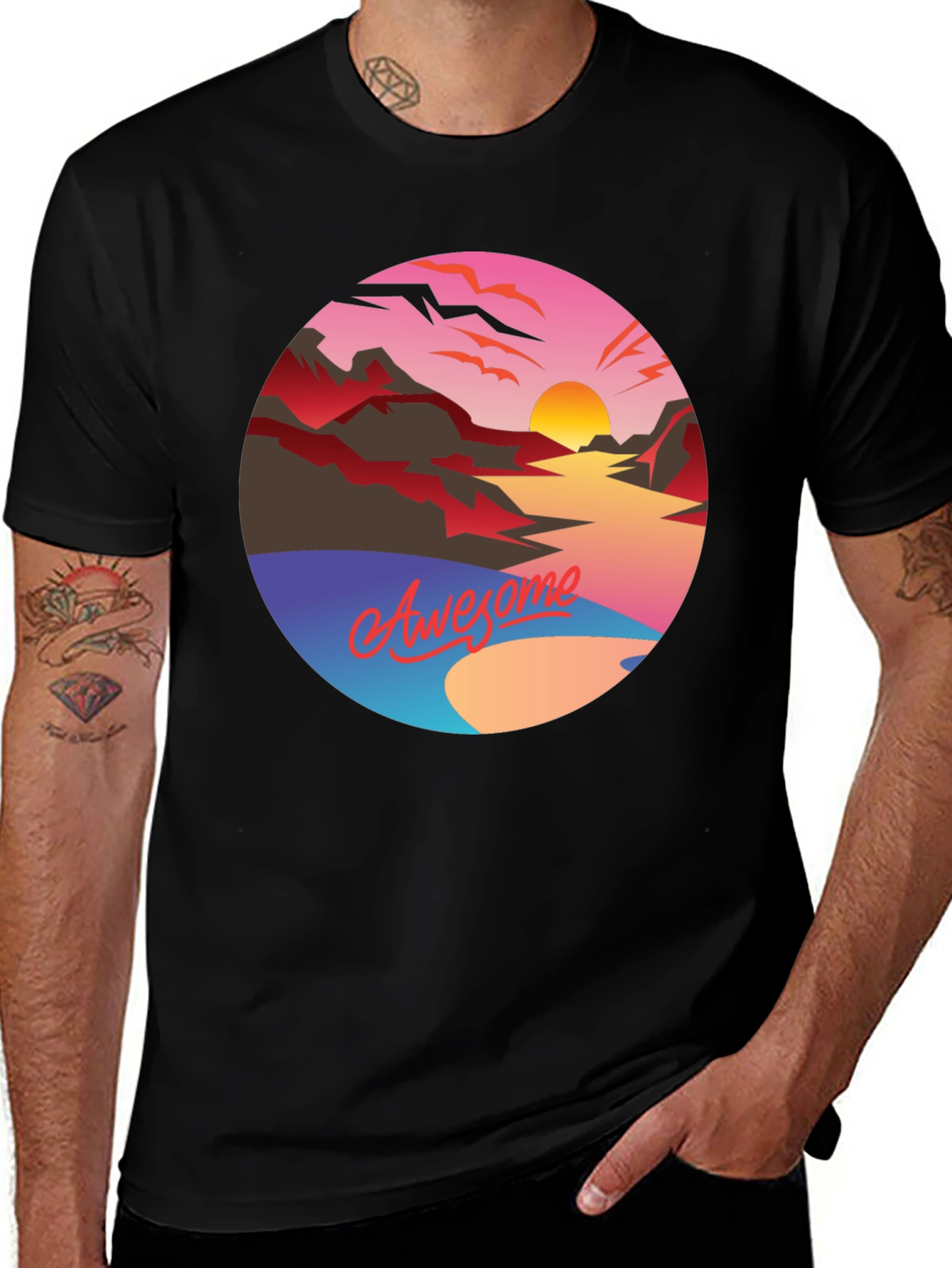 Variant 20 of Awesome Sunset Graphic Tee - Retro Style