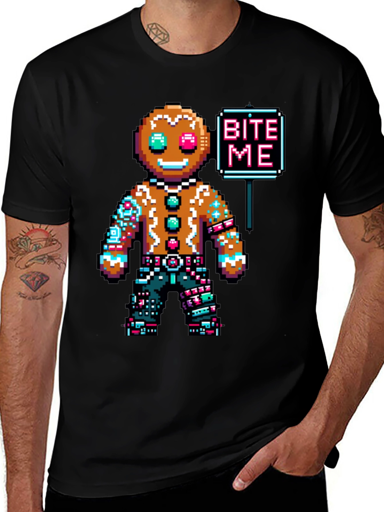 Variant 19 of Bite Me Pixel Gingerbread Man Graphic Tee