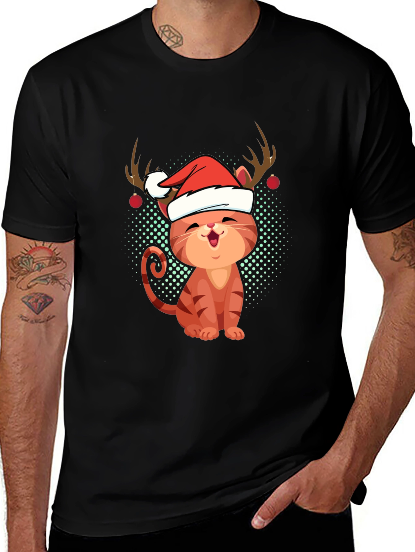 Festive Cat Tee - Christmas Holiday Apparel