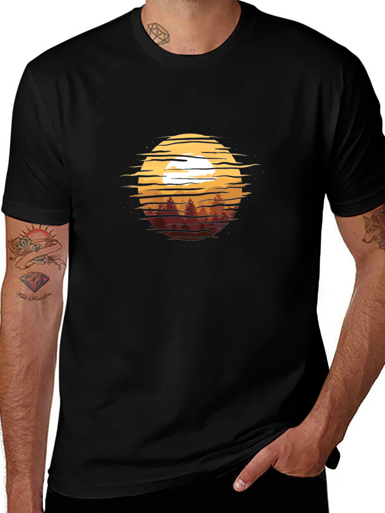 Variant 17 of Sunset Forest Graphic T-Shirt - Mens Casual Tee