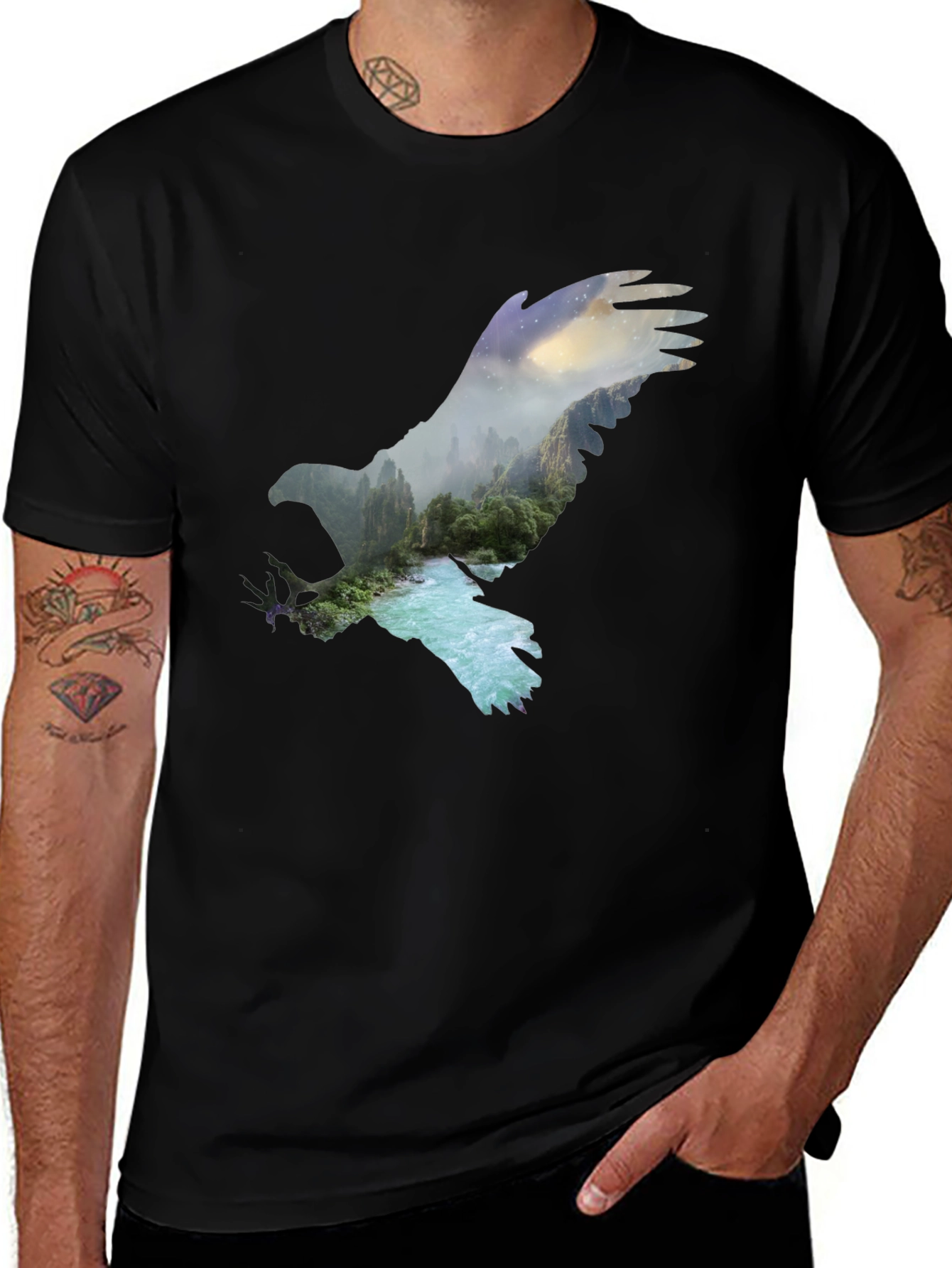 Variant 21 of Eagle Landscape Graphic Print Black Tee