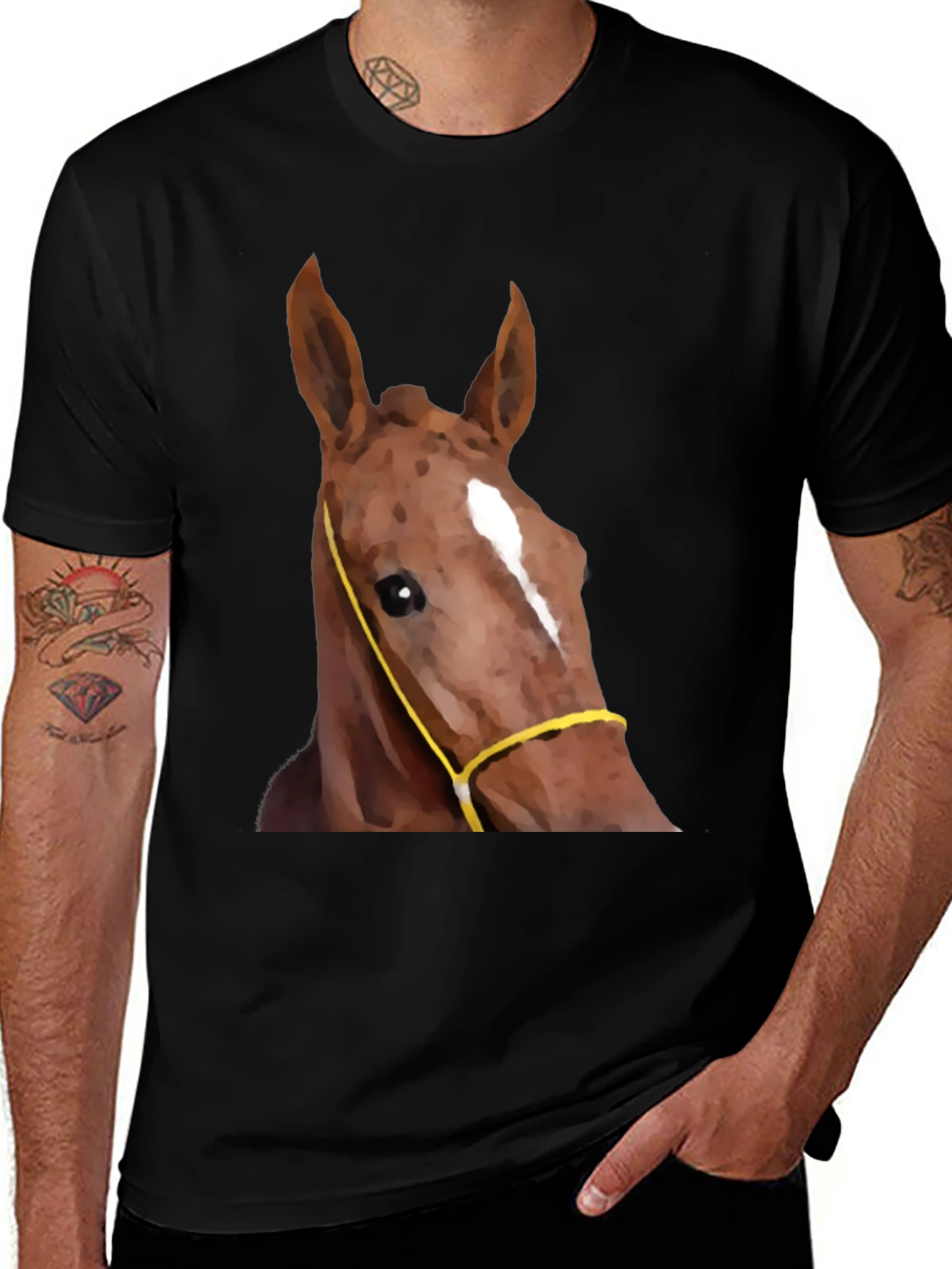 Variant 12 of Horse Head Graphic Tee - Black Cotton Blend
