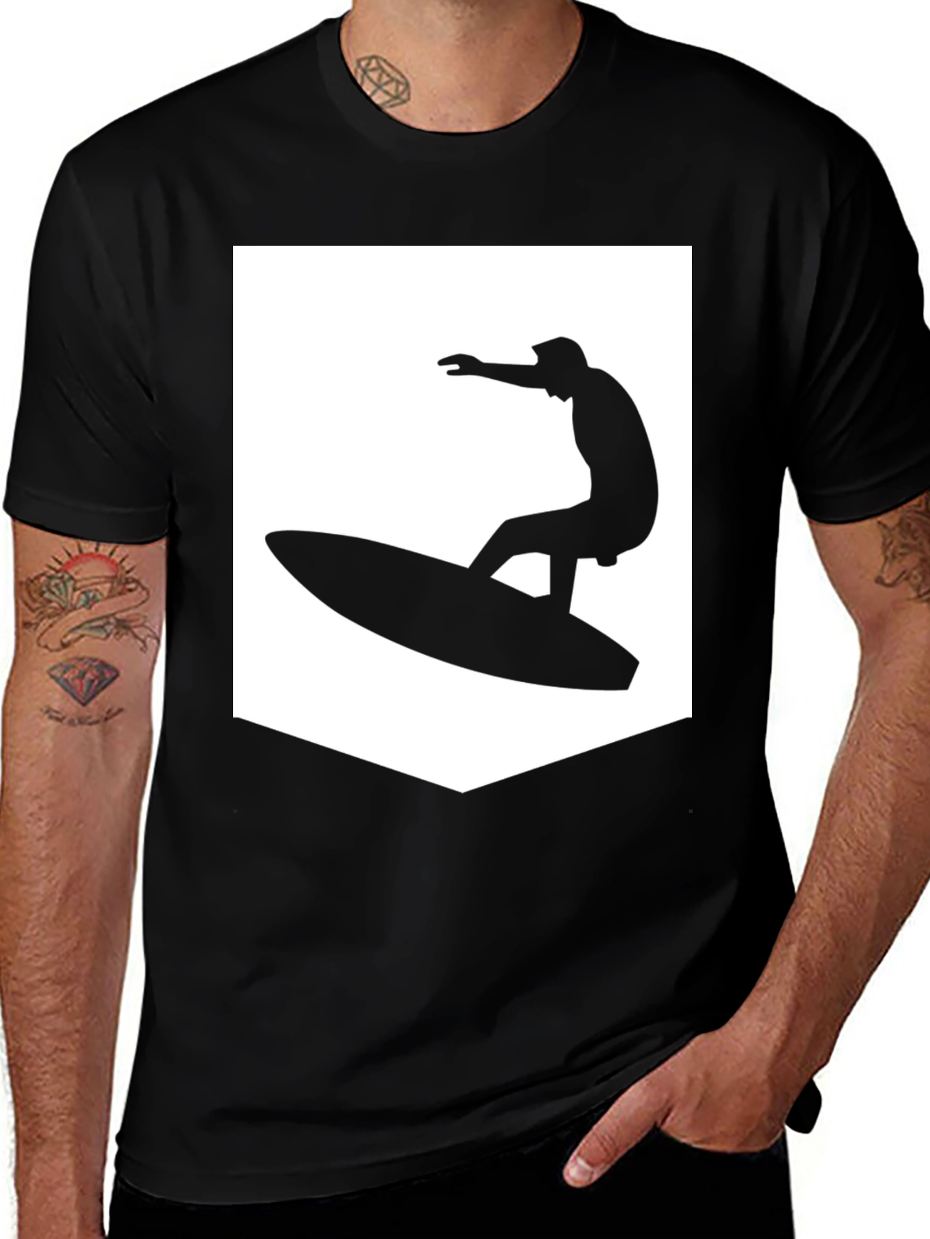 Black T-Shirt with Surfer Graphic