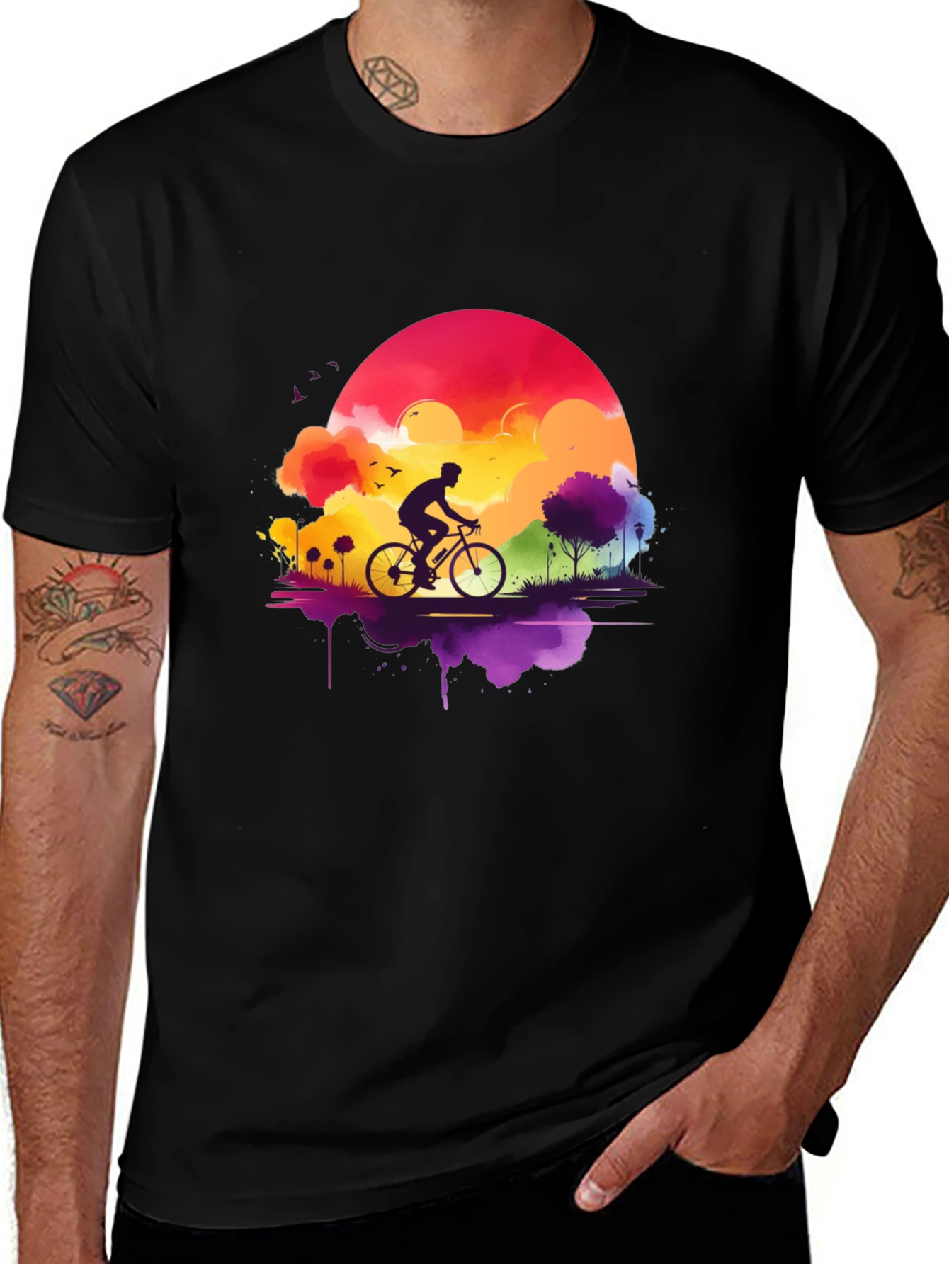 Variant 27 of Watercolor Sunset Biker T-Shirt