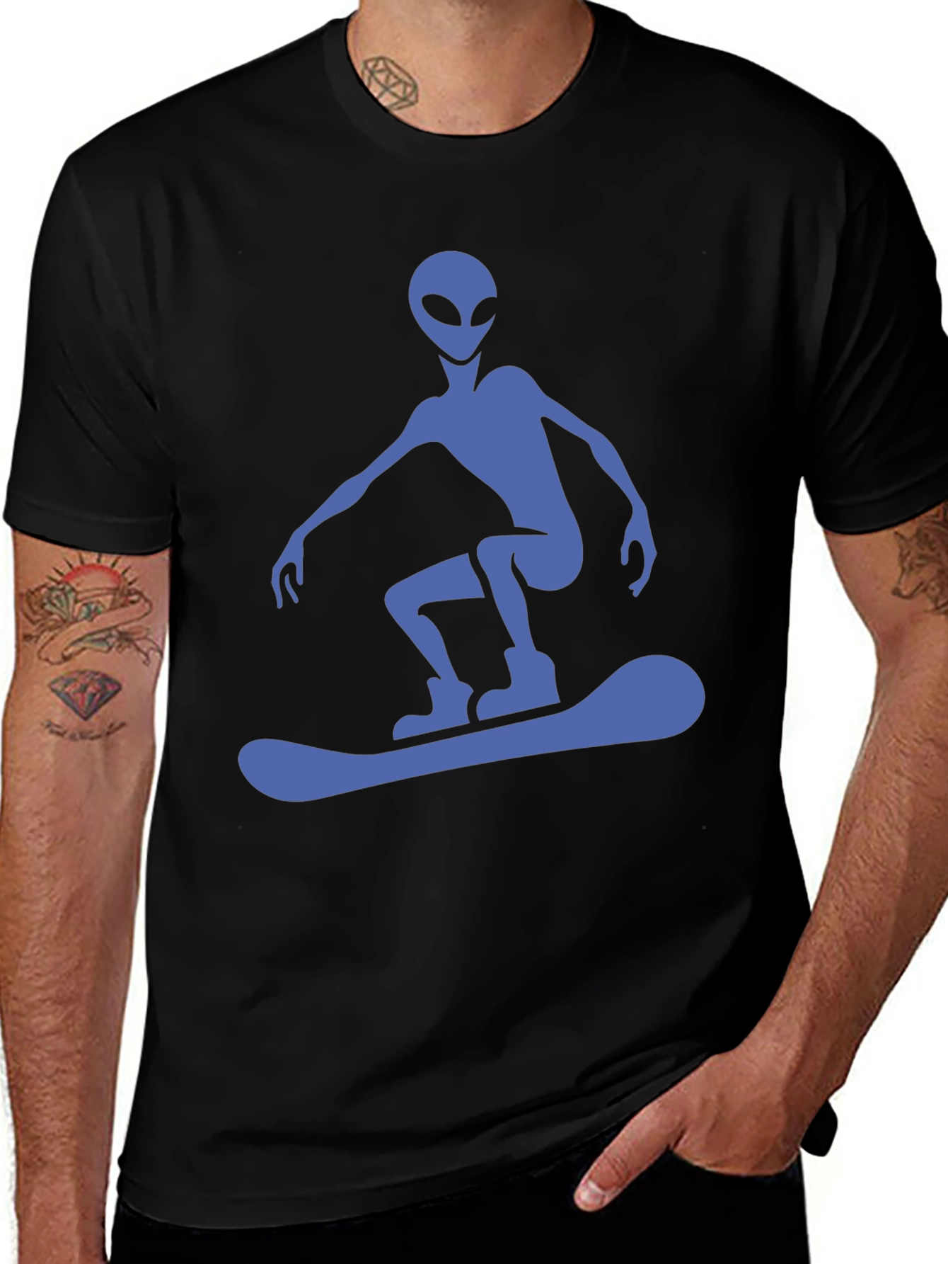 Alien Snowboarder T-Shirt - Black Graphic Tee