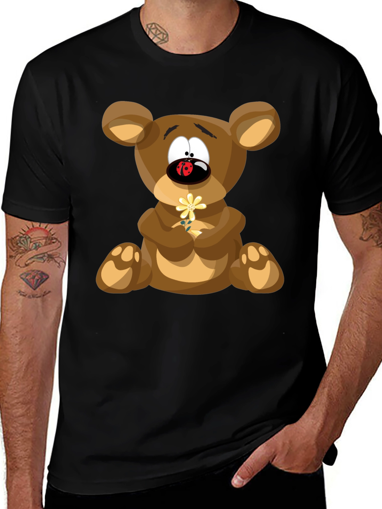 Variant 11 of Cartoon Teddy Bear Graphic Tee - Black