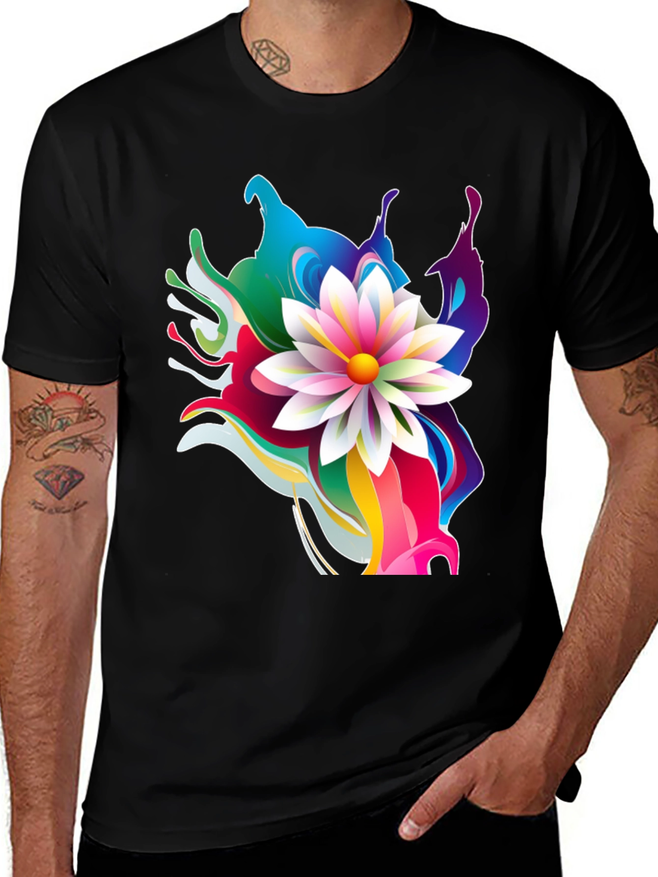 Variant 16 of Colorful Flower Graphic Print Black T-Shirt