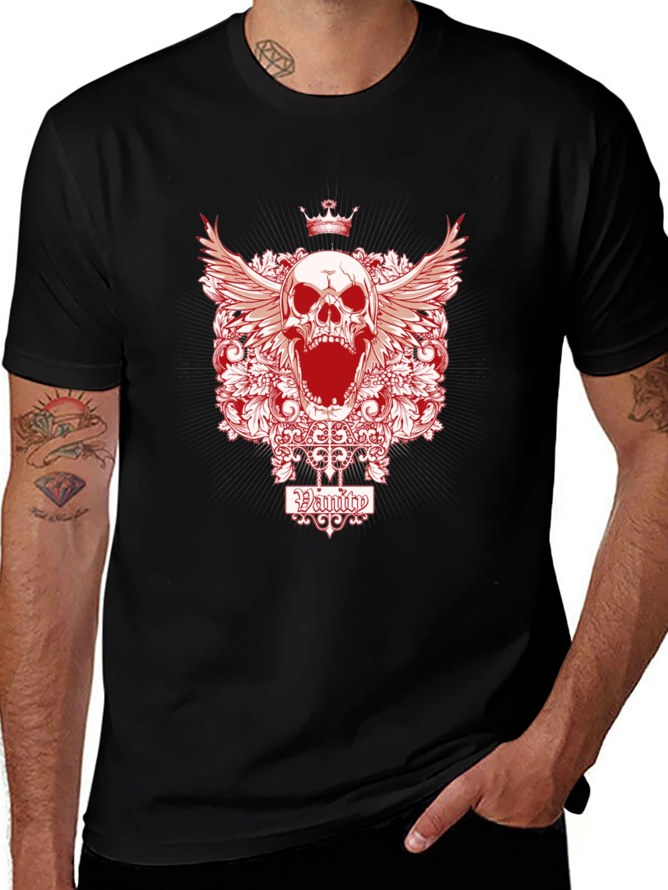 Black Skull with Crown Graphic Print T-Shirt main image