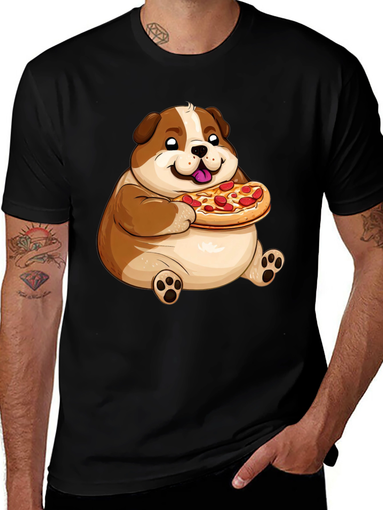 Variant 28 of Cartoon Dog Eating Pizza Graphic T-Shirt