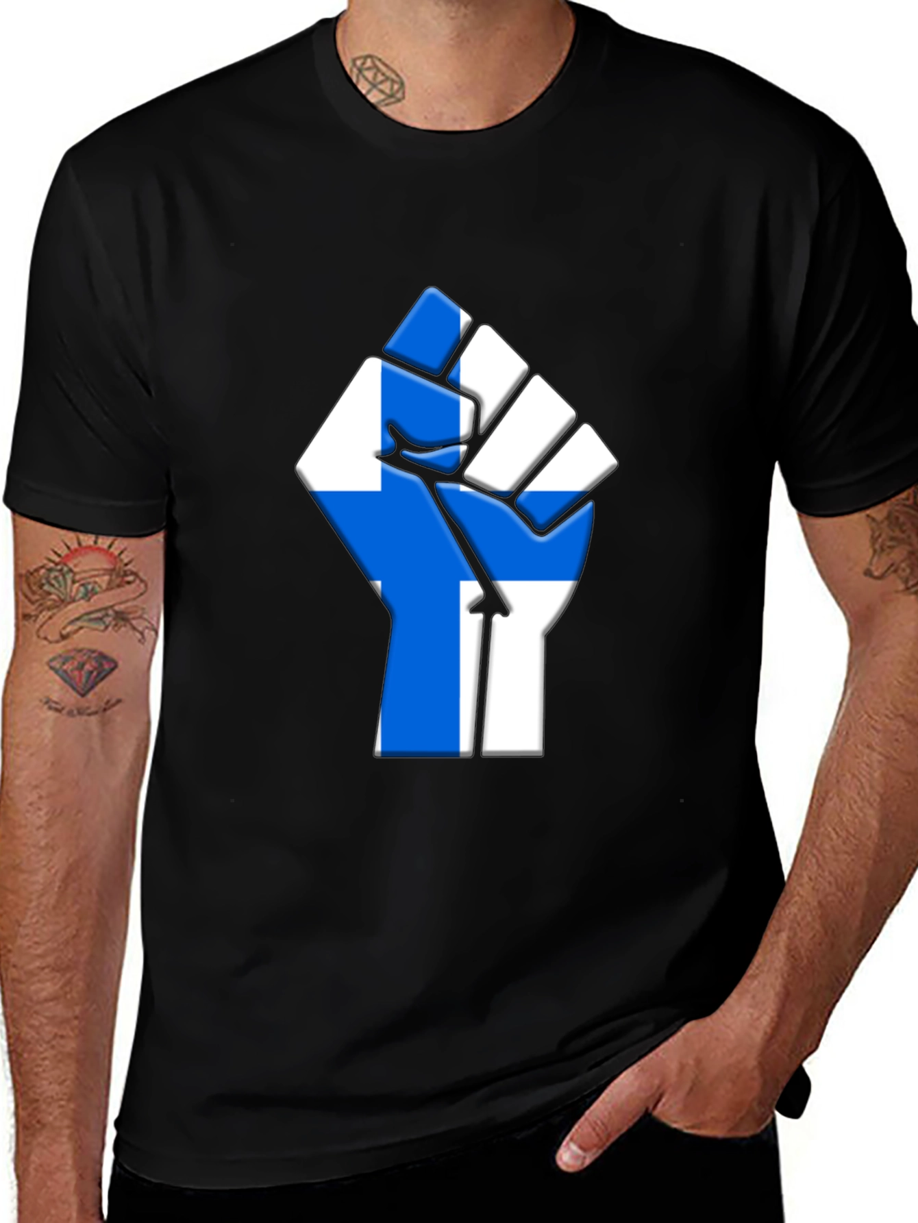 Variant 12 of Finland Flag Fist T-Shirt - Black