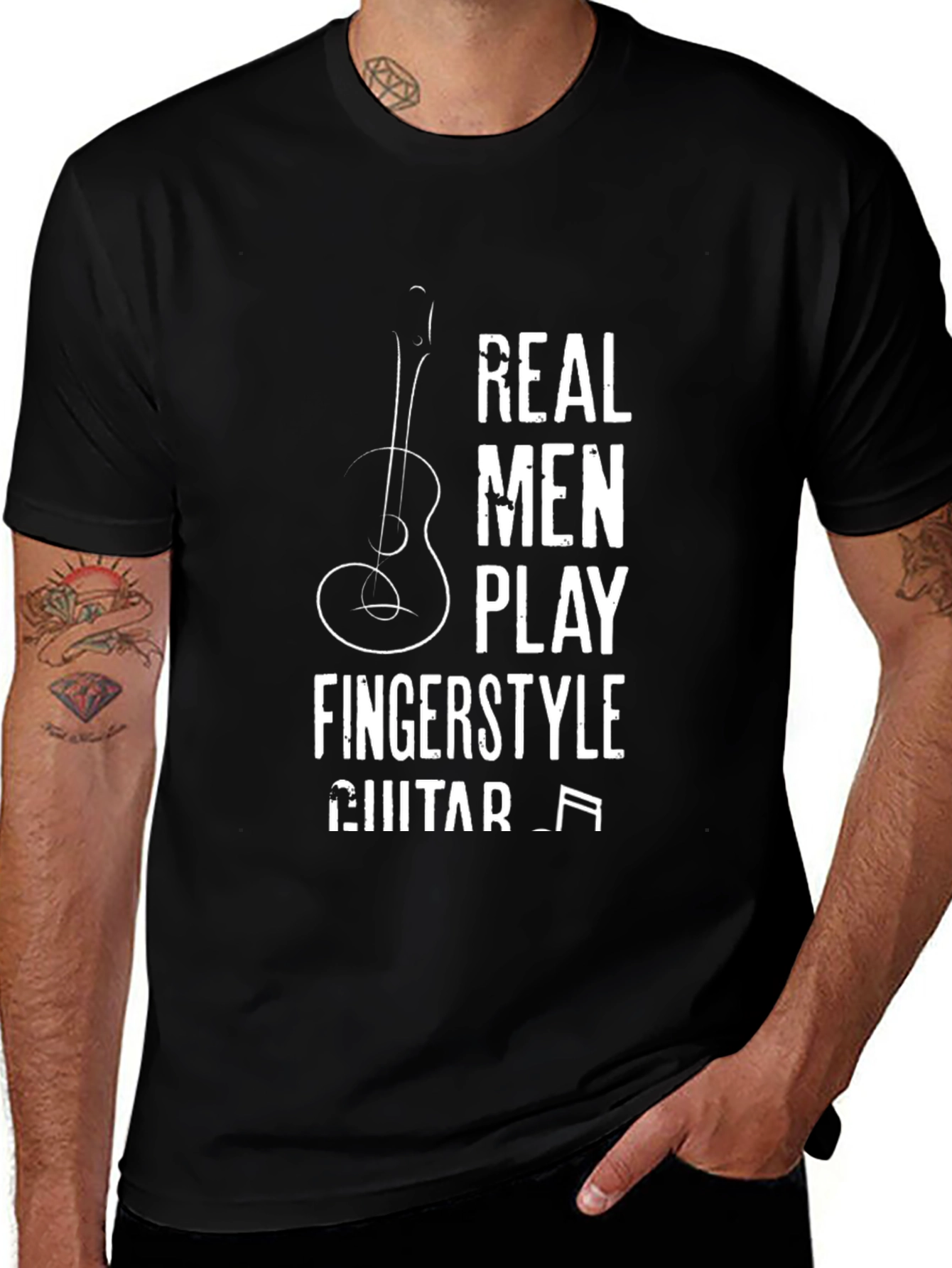 Variant 18 of Real Men Play Fingerstyle Guitar Black T-Shirt
