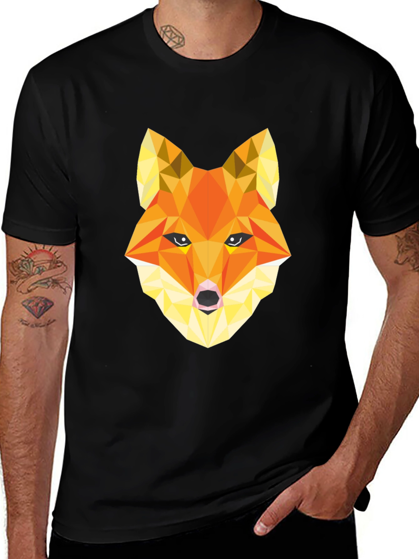 Variant 18 of Geometric Fox Graphic Tee - Stylish Men's Black T-Shirt