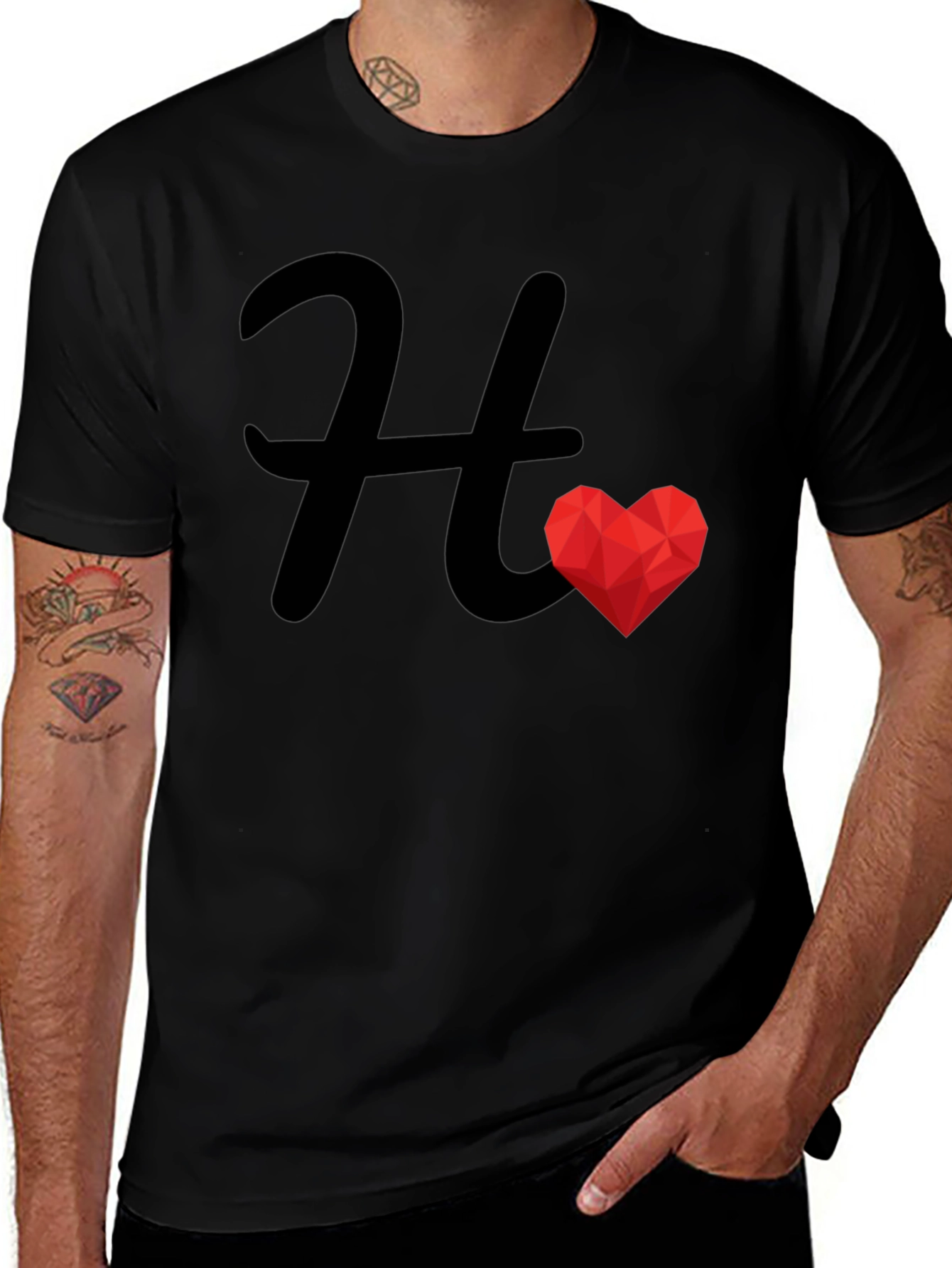 Variant 22 of H Heart Graphic Black Tee - Stylish Casual Wear