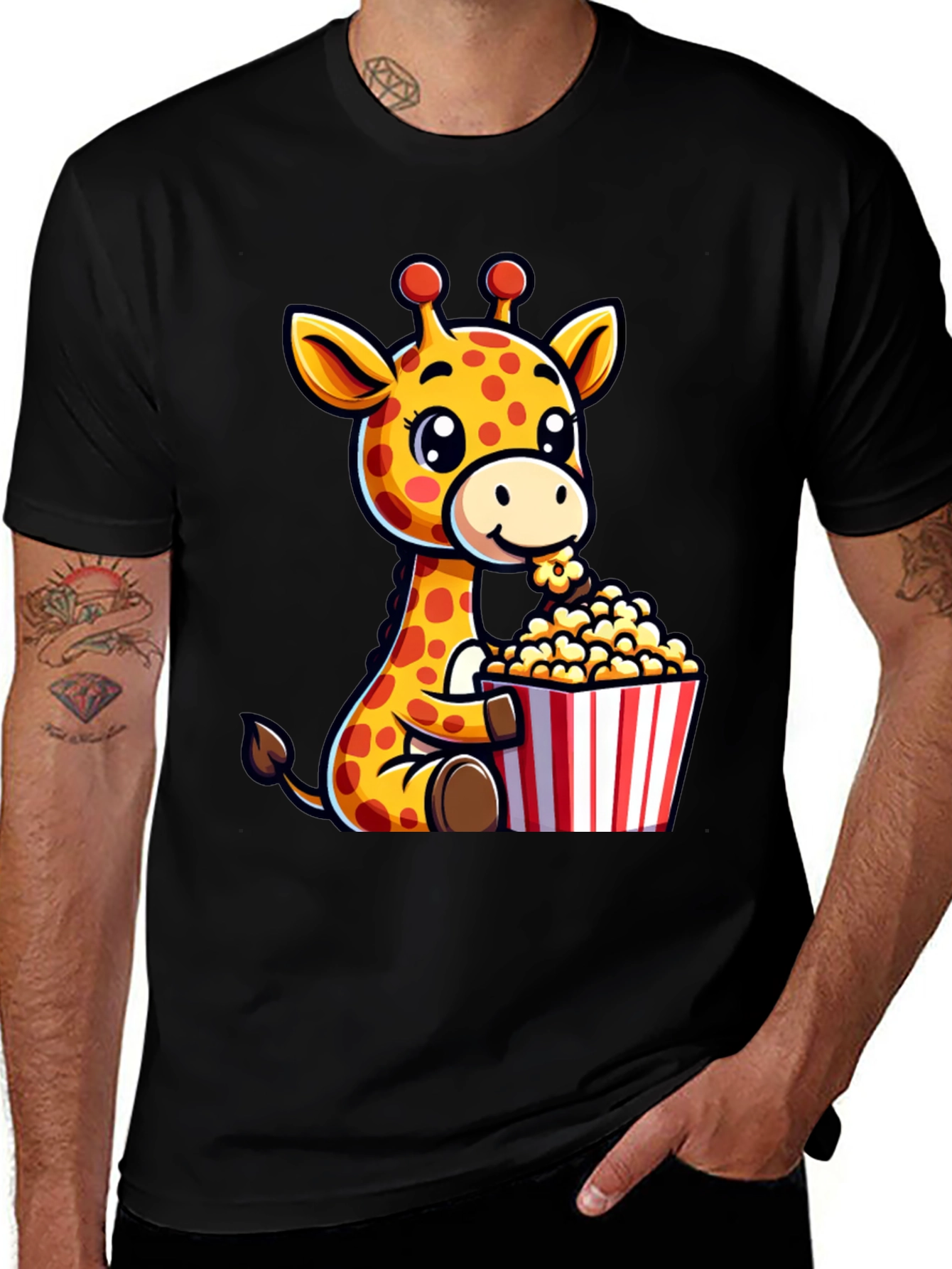 Variant 19 of Giraffe Eating Popcorn Graphic T-Shirt