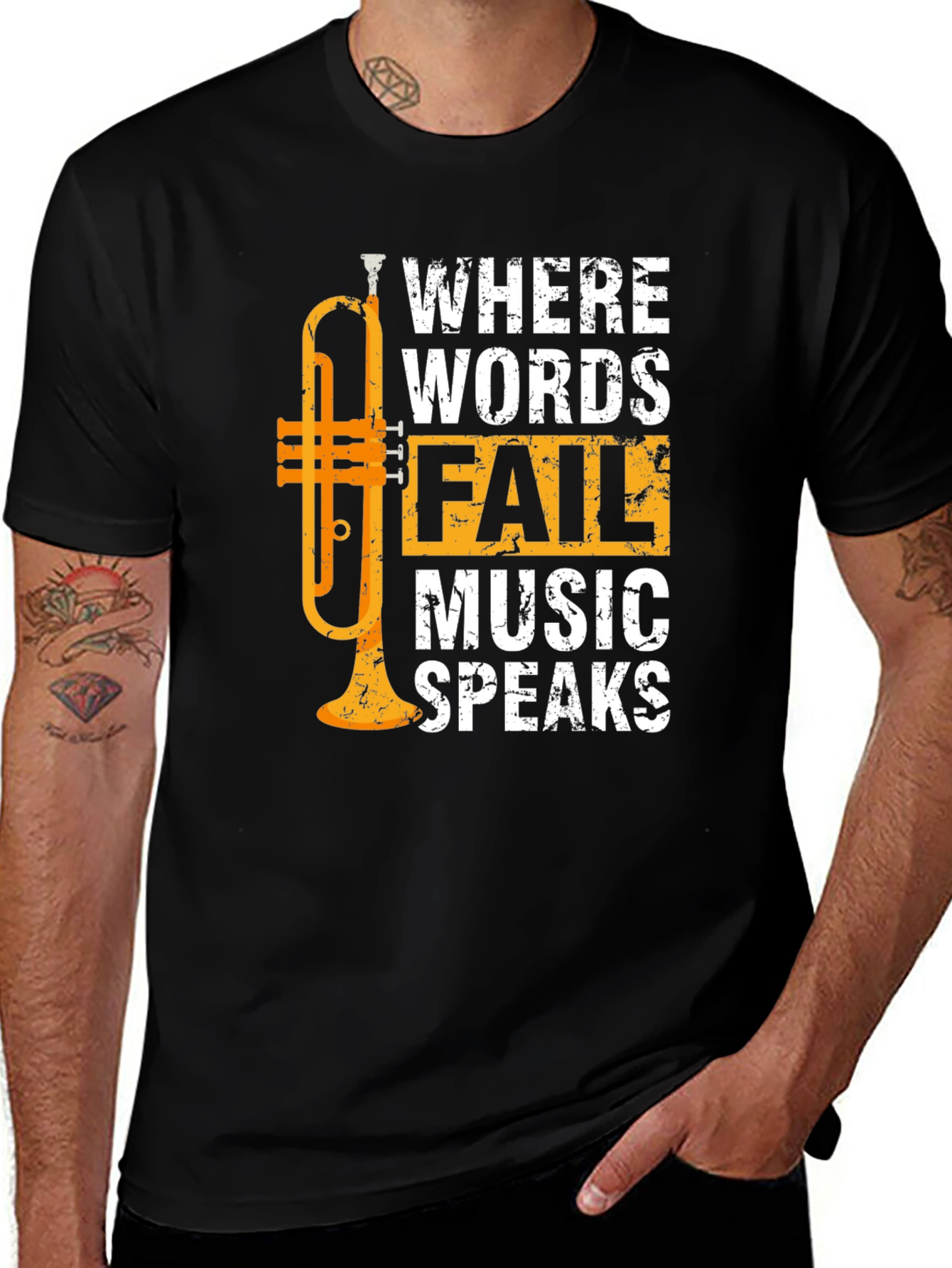 Variant 2 of Music Speaks T-Shirt: Where Words Fail Trumpet Tee
