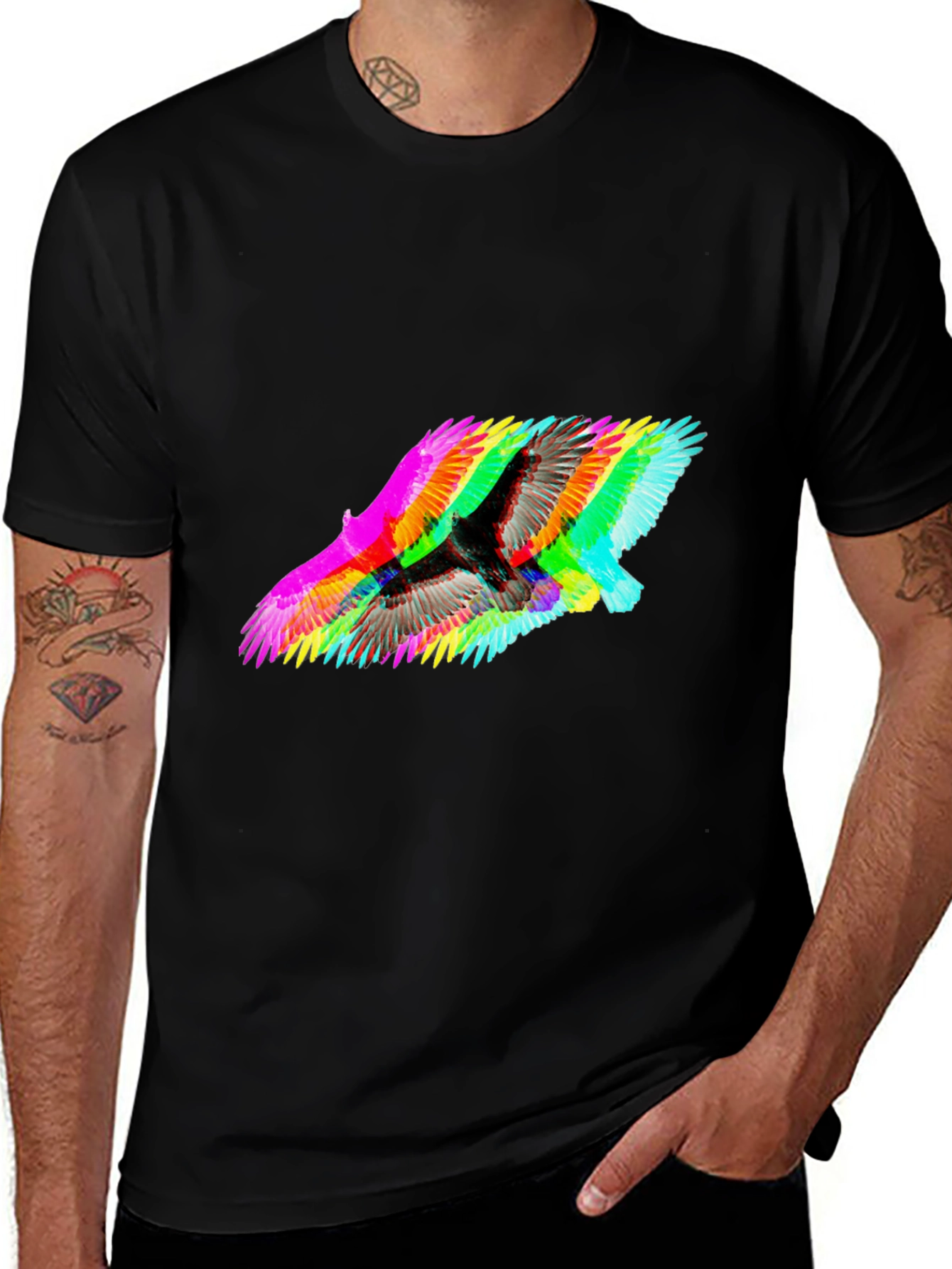 Variant 8 of Psychedelic Bird Graphic Tee - Modern Fit Black T-Shirt