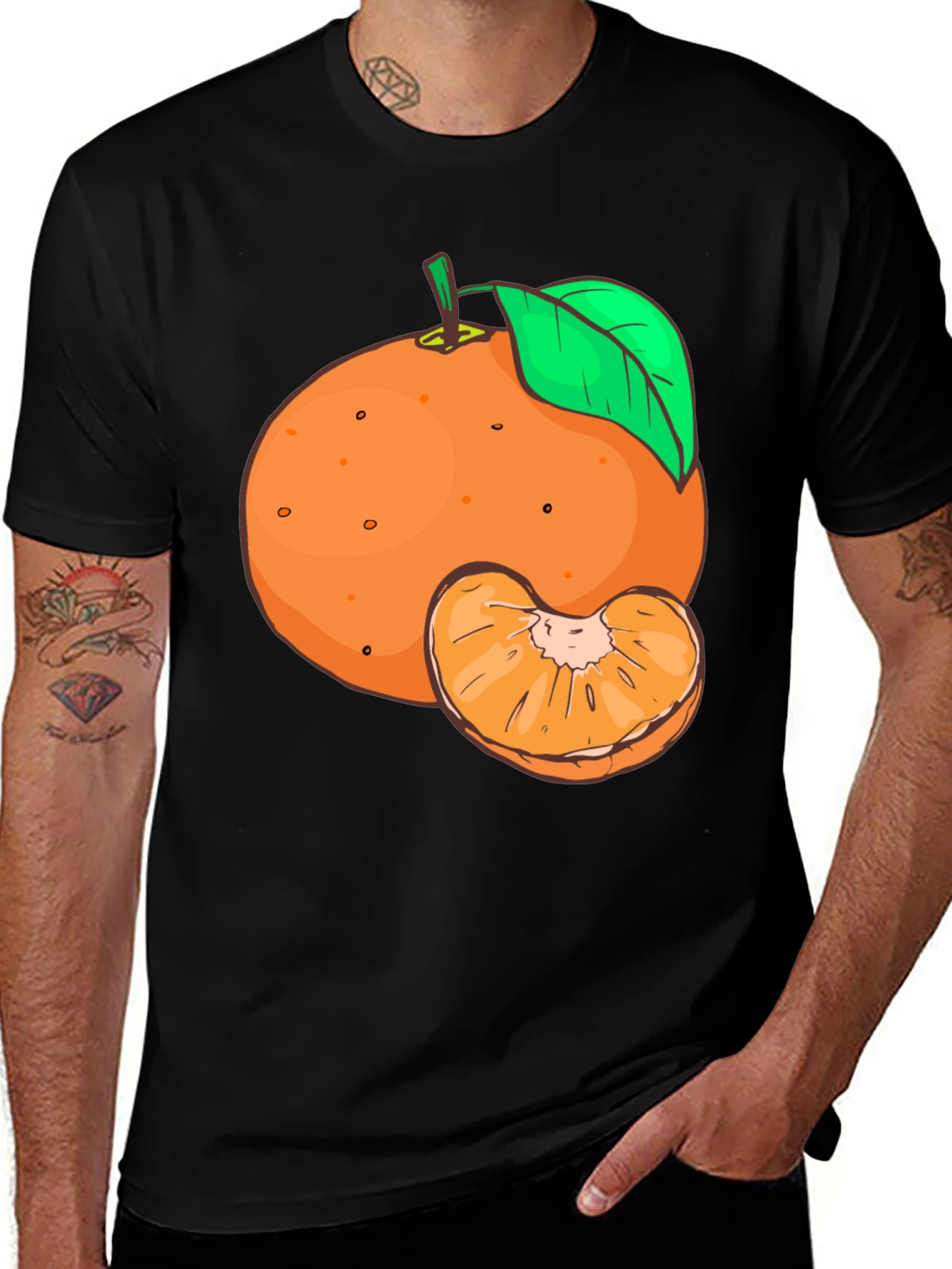 Variant 19 of Orange Fruit Graphic Tee - Unisex Black T-Shirt