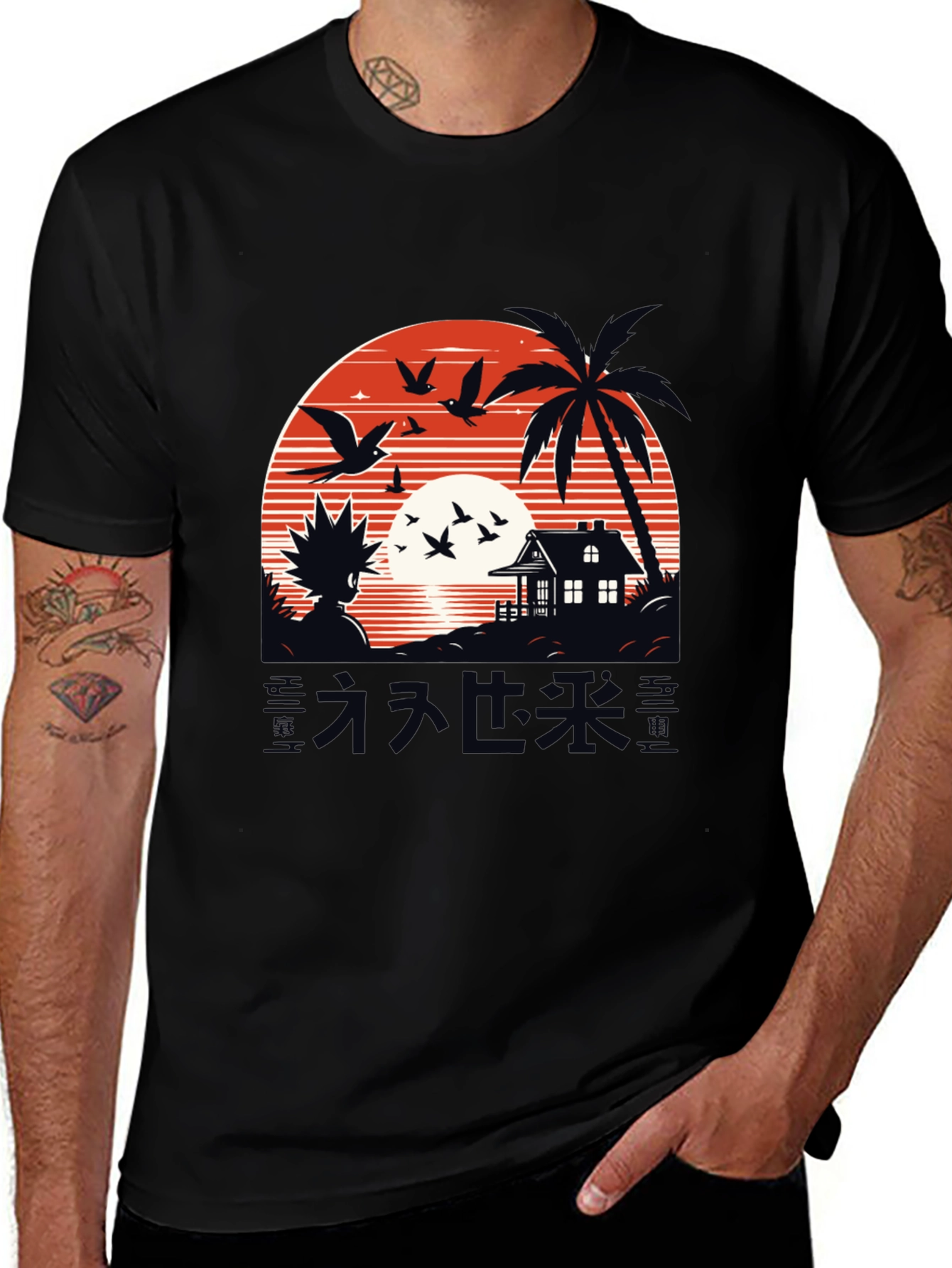 Anime Graphic Tee - Sunset Island Design