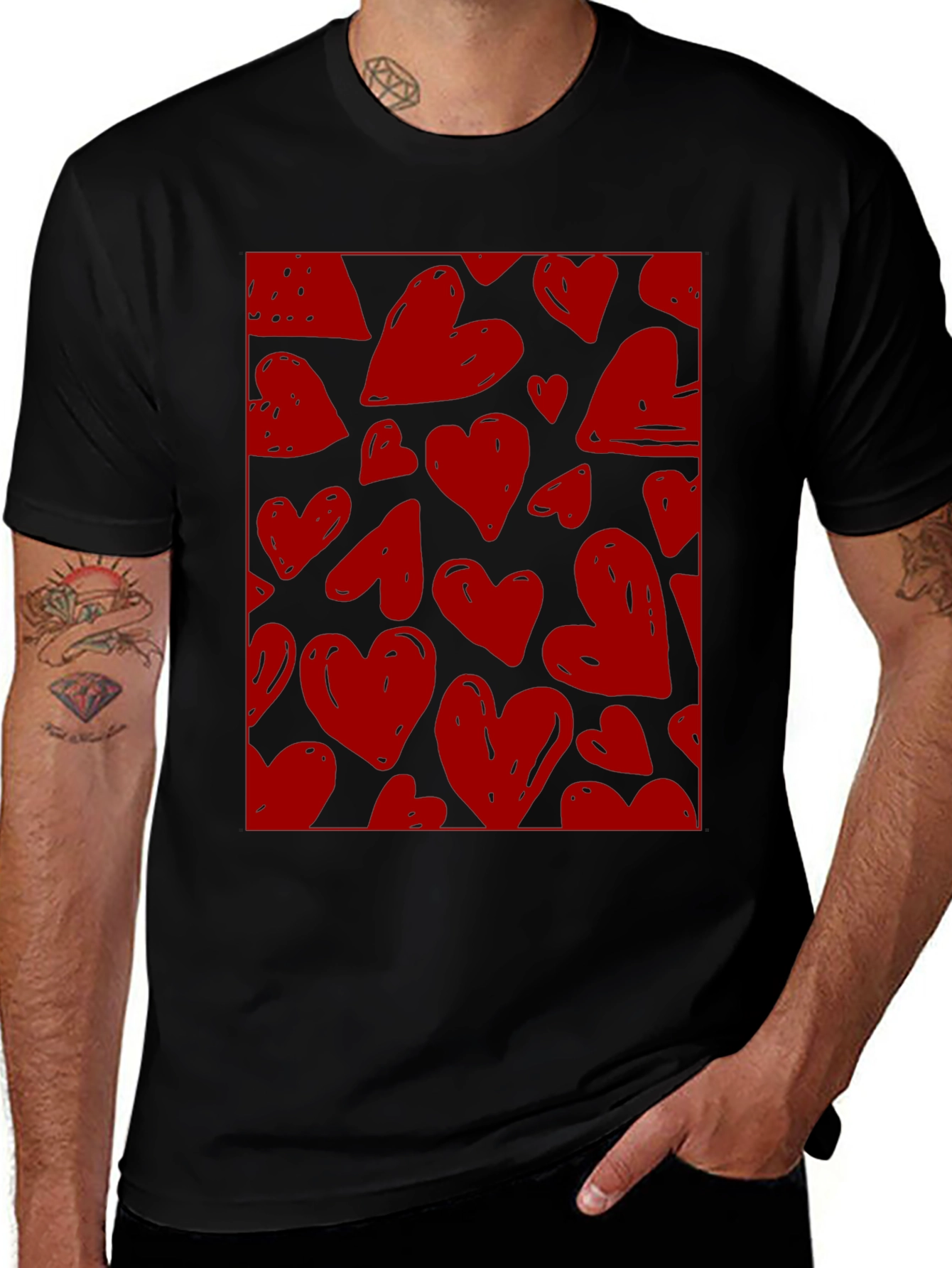 Variant 4 of Heart Patterned Black T-Shirt