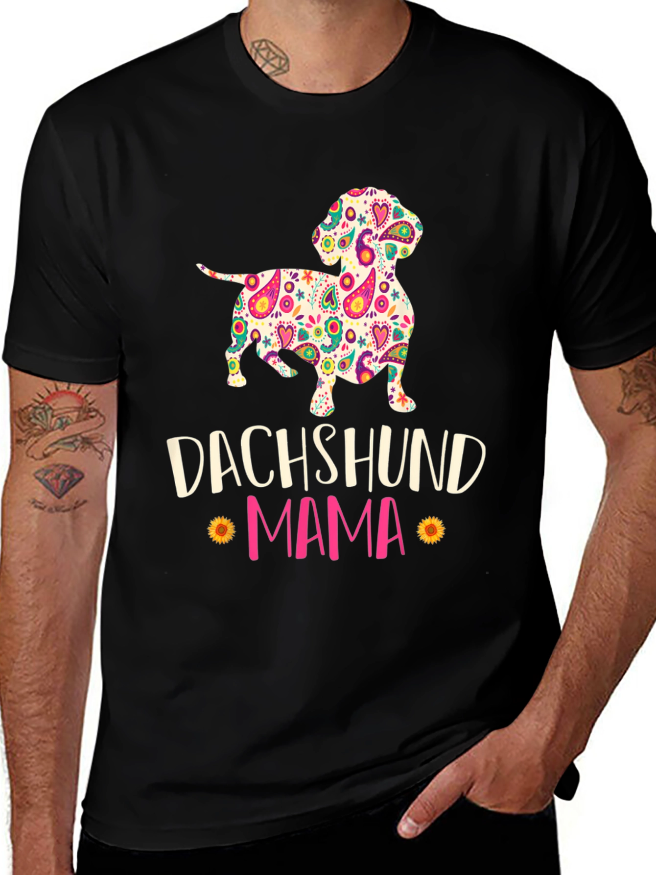 Dachshund Mama Floral Graphic T-Shirt