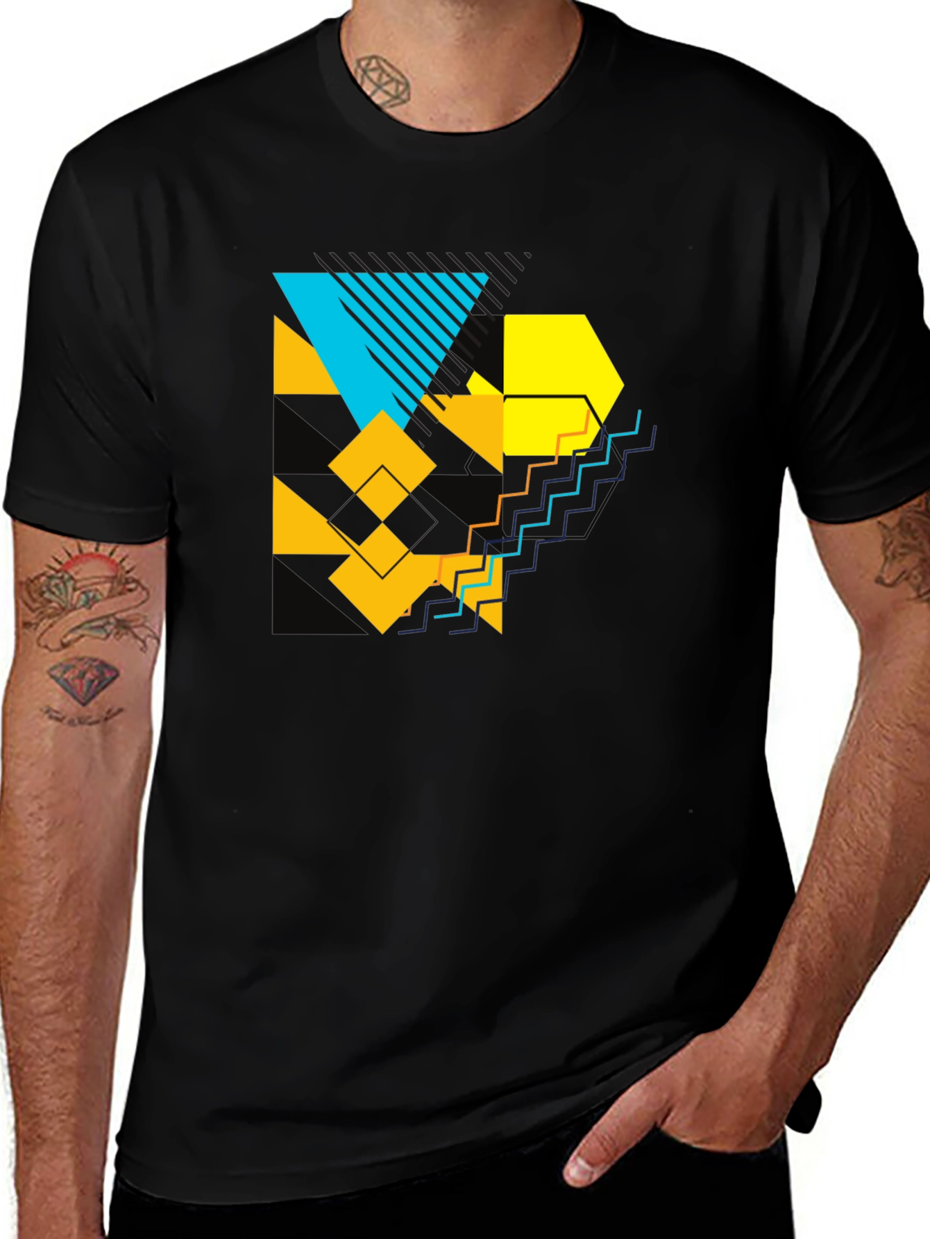 Variant 9 of Geometric Graphic Print Black T-Shirt