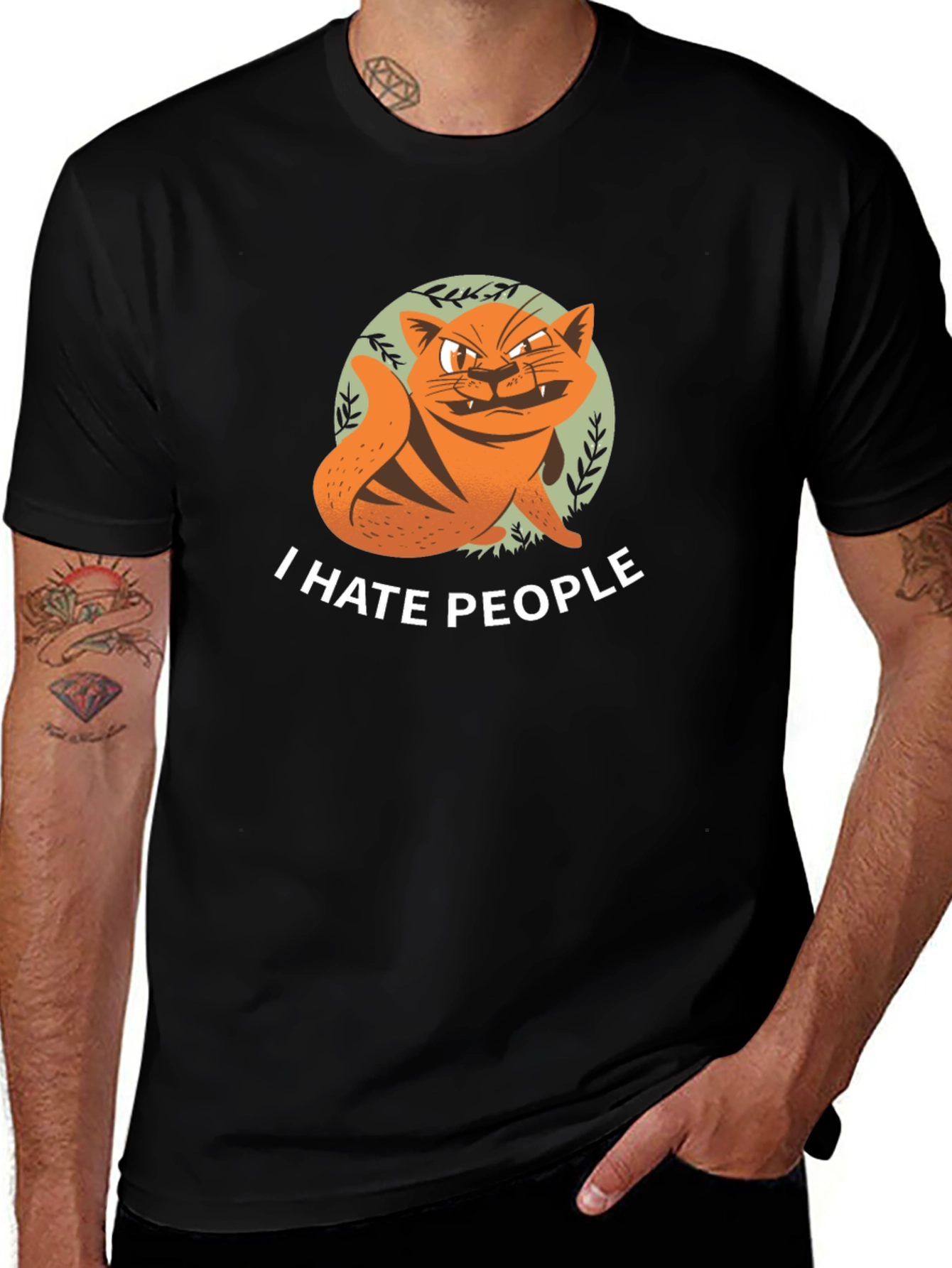 Variant 17 of I Hate People Cat Graphic Black Tee