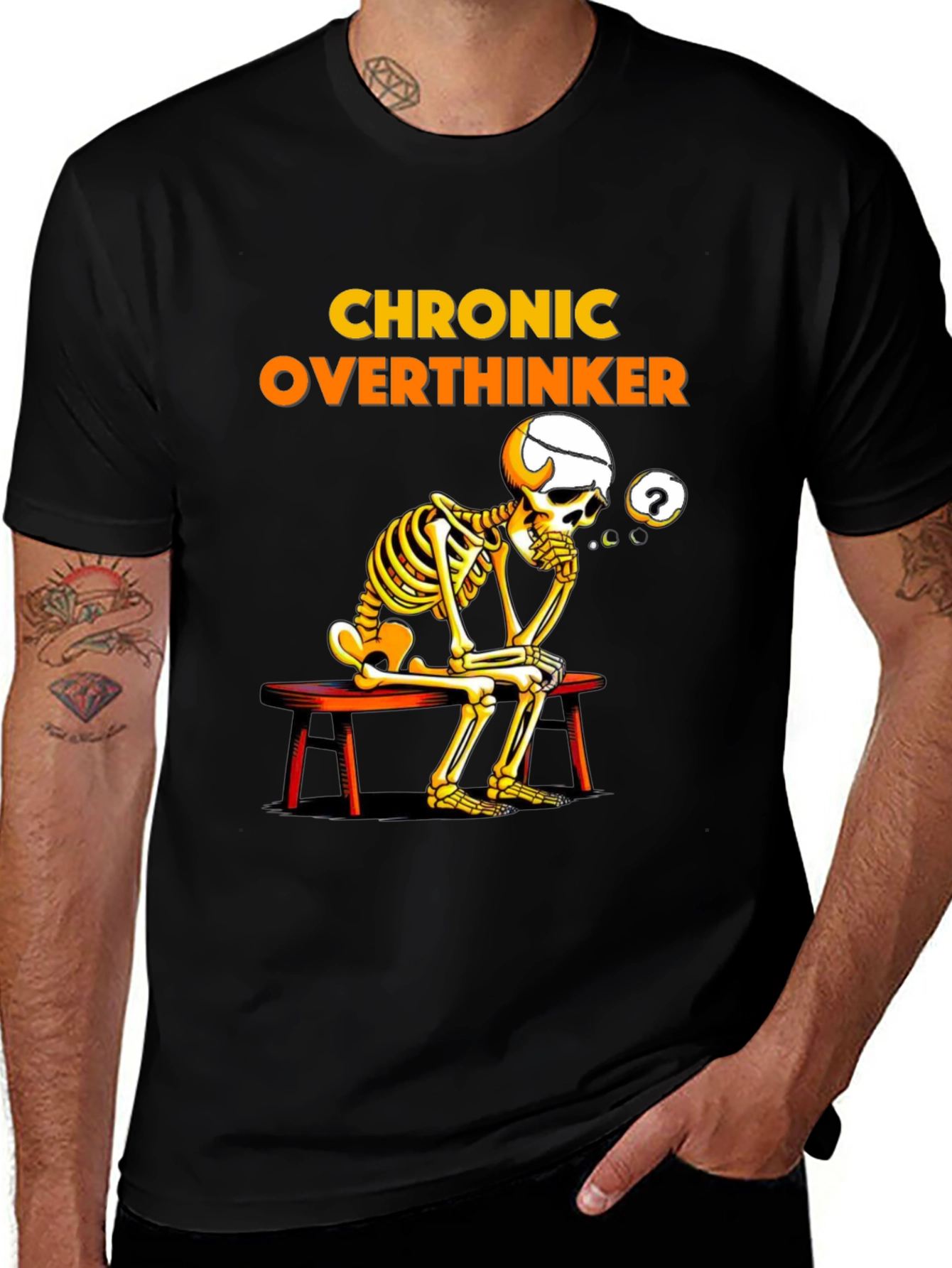 Variant 7 of Chronic Overthinker Graphic Tee - Skeleton Humor