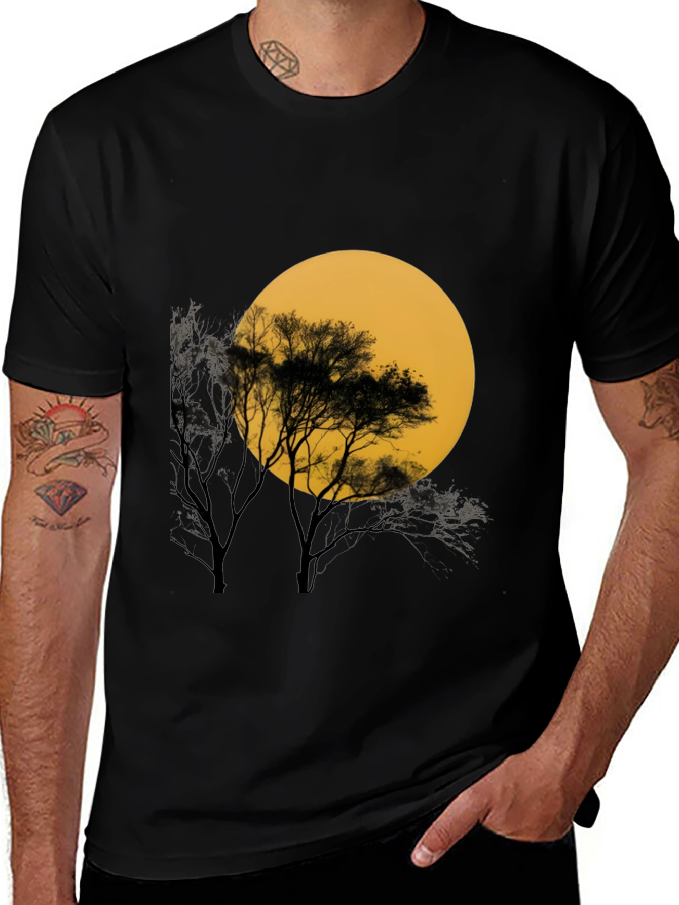 Variant 19 of Black T-Shirt with Silhouette Tree & Moon Graphic