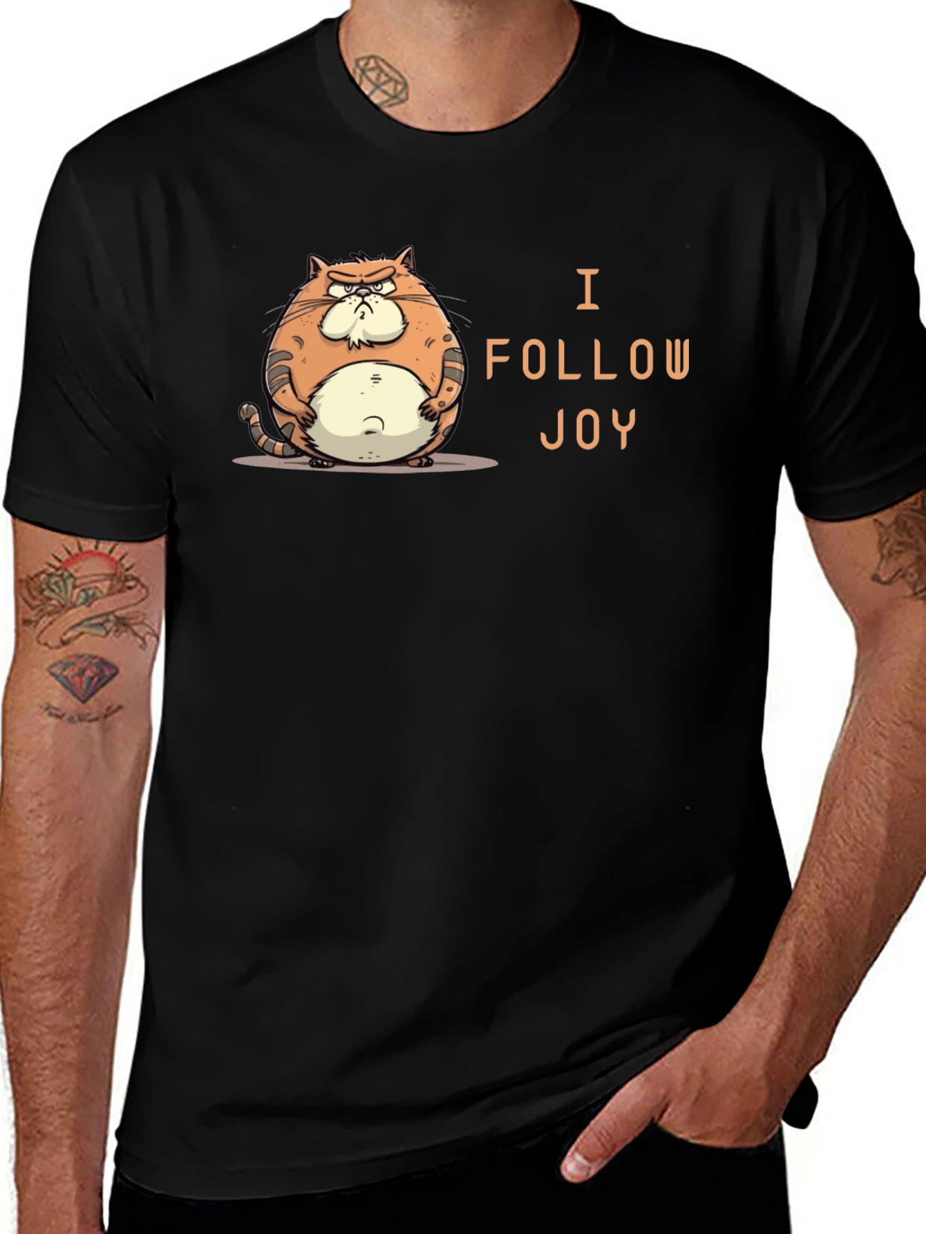 Variant 7 of Funny Grumpy Cat Black T-Shirt - I Follow Joy!