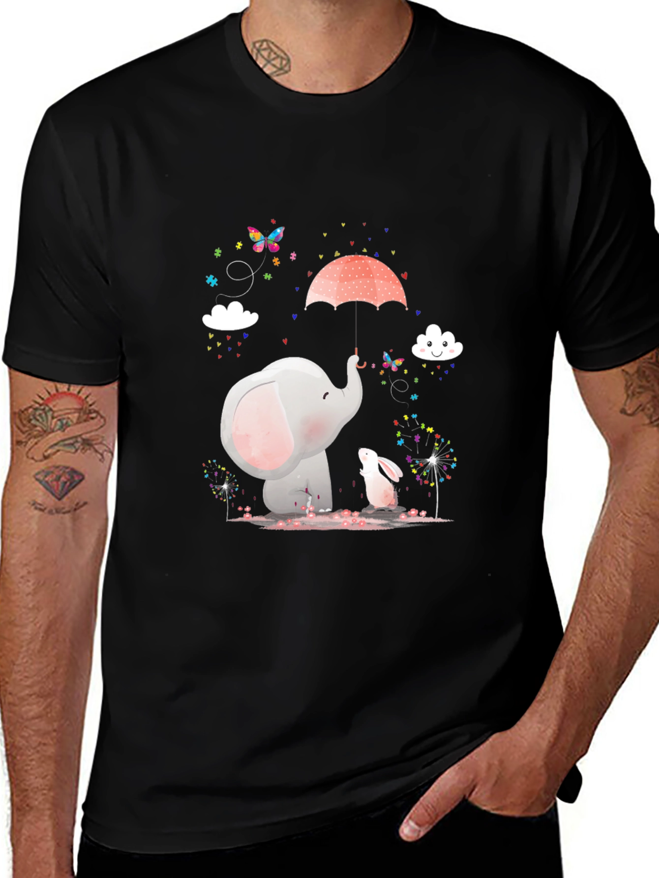 Variant 16 of Cute Elephant & Bunny Graphic Tee