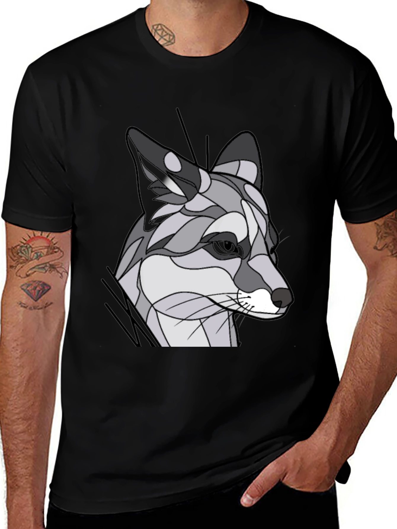 Variant 25 of Abstract Geometric Fox Graphic Tee - Black