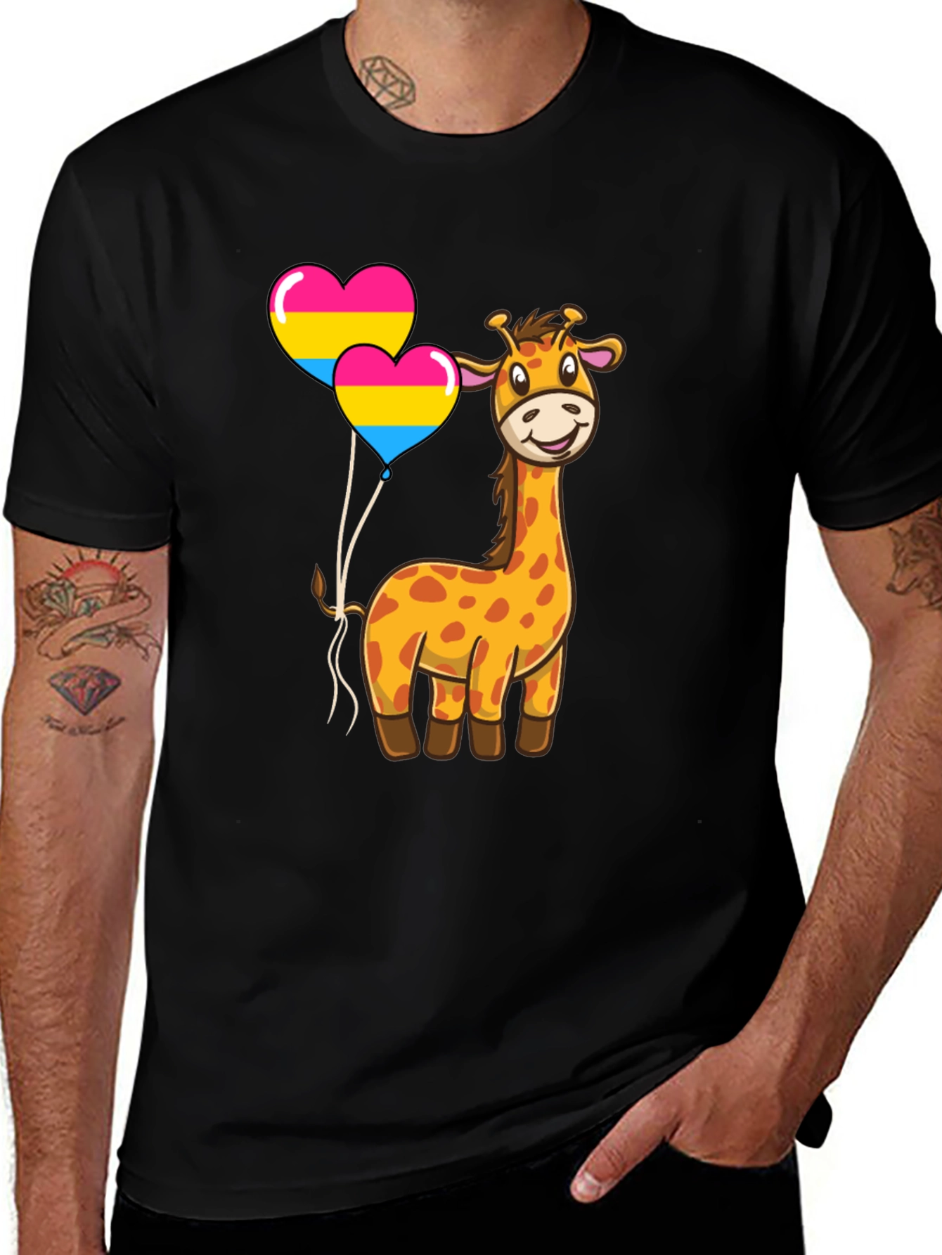 Variant 23 of Giraffe with Pan Pride Balloons T-Shirt