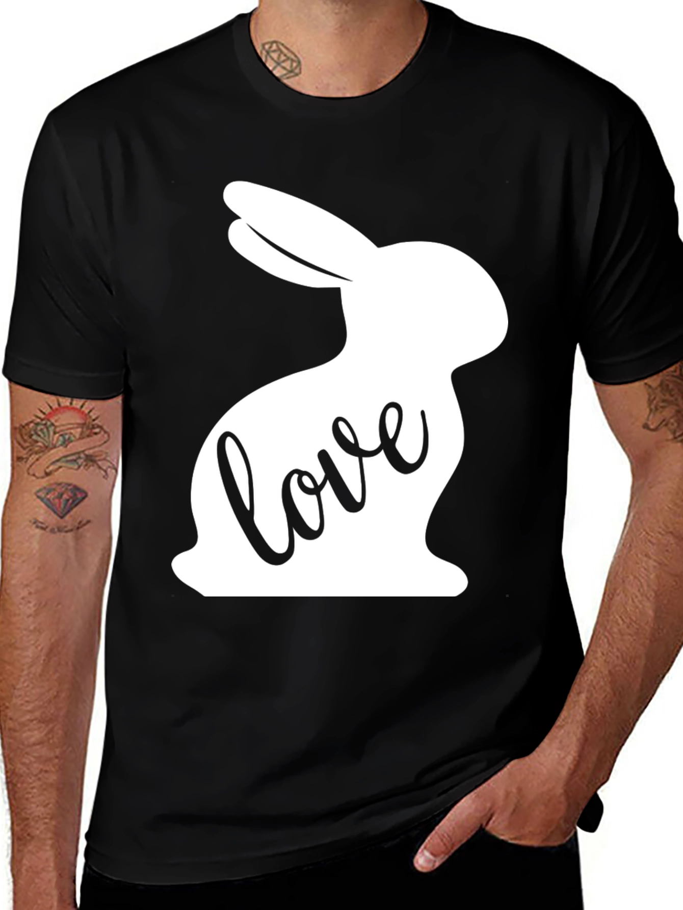 Love Bunny Graphic Tee - Black Cotton Casual Shirt