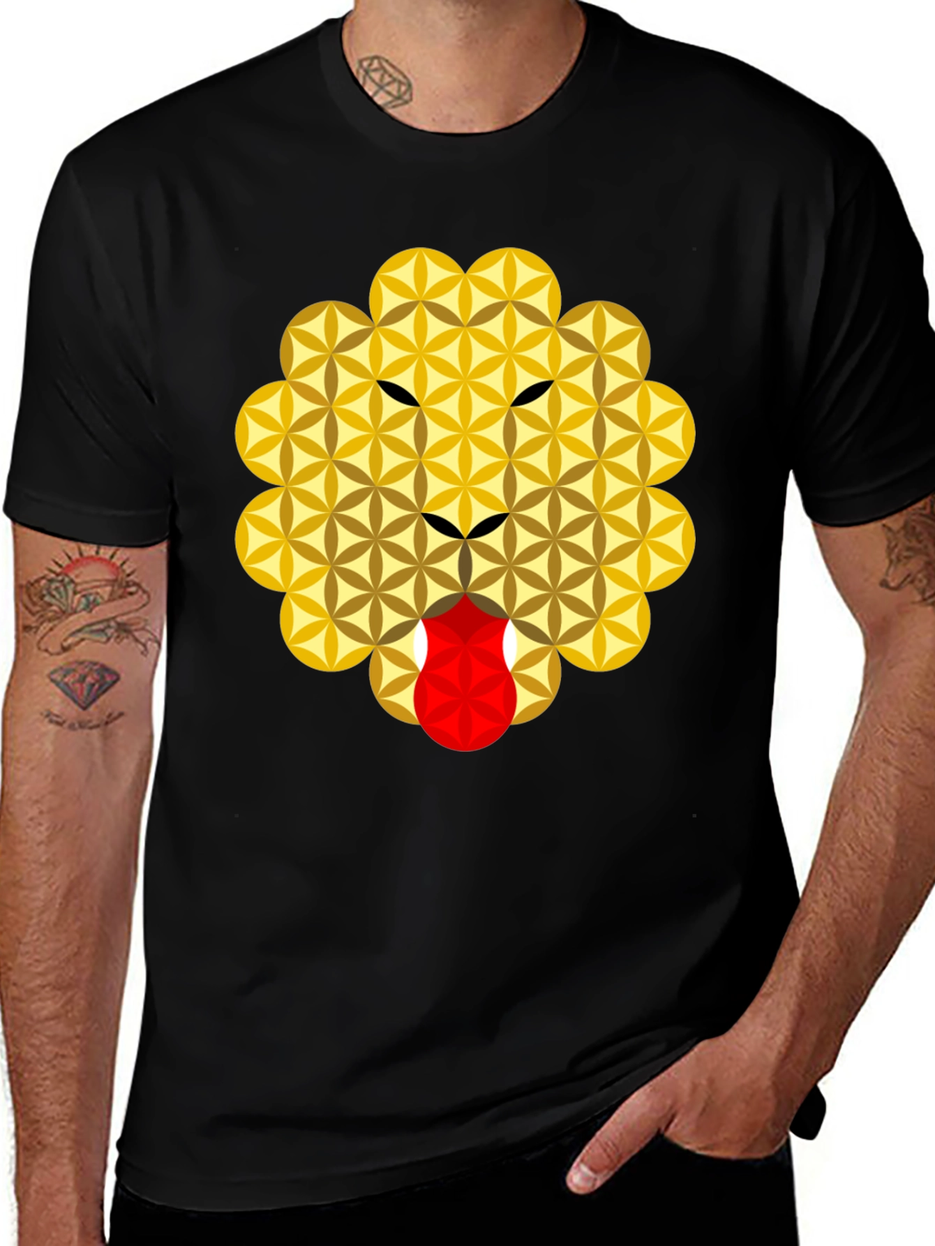Variant 19 of Geometric Lion Graphic Tee - Unisex Black T-Shirt
