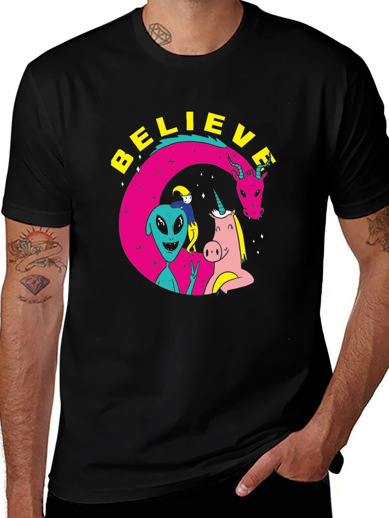 Variant 25 of Believe Graphic T-Shirt - Alien Unicorn Dragon Tee
