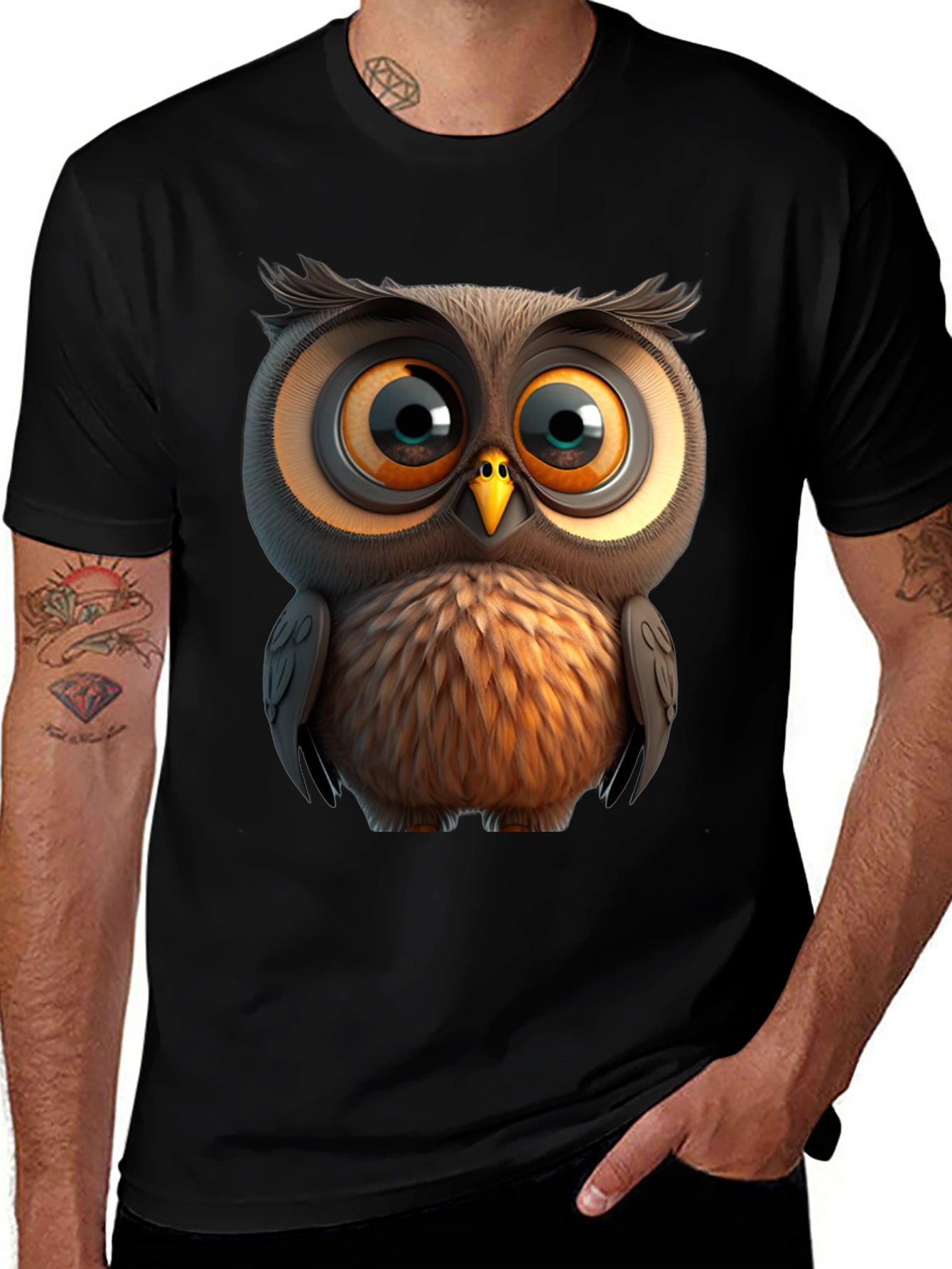 Variant 23 of Cartoon Owl Graphic Tee - Unisex Black T-Shirt