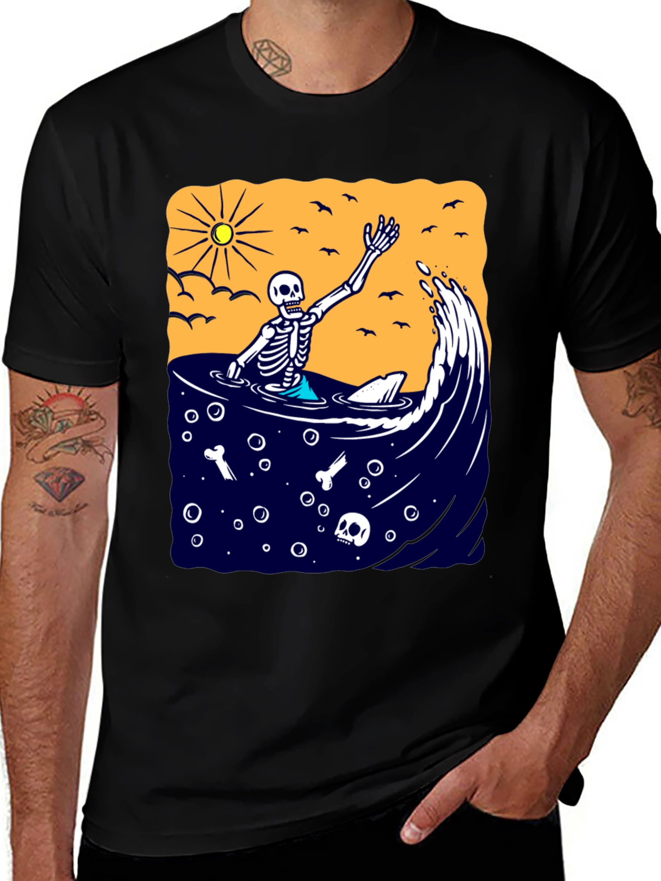 Variant 5 of Skeleton Surfer T-Shirt - Beach Vibe Graphic Tee