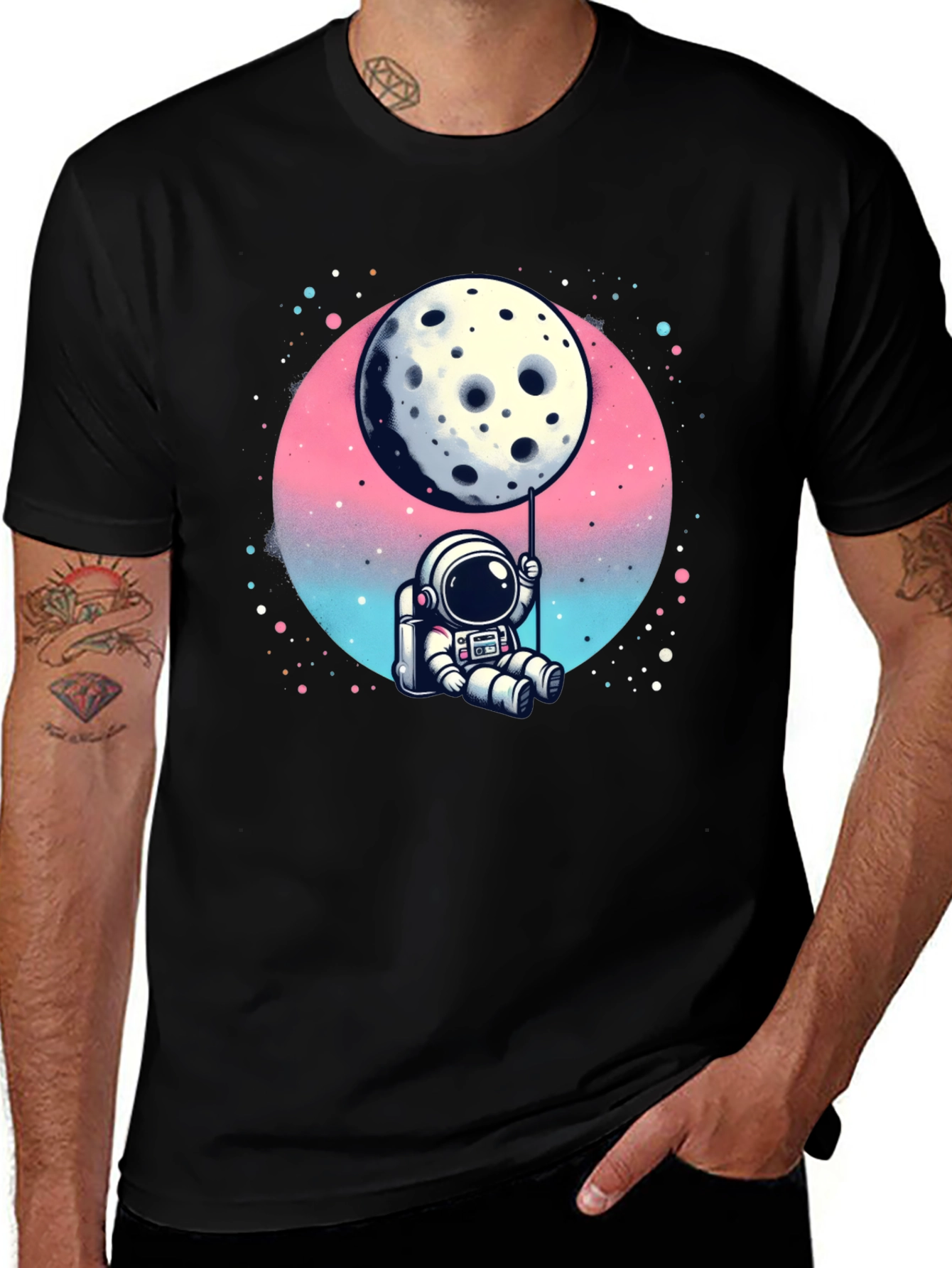 Astronaut Moon Balloon Graphic T-Shirt