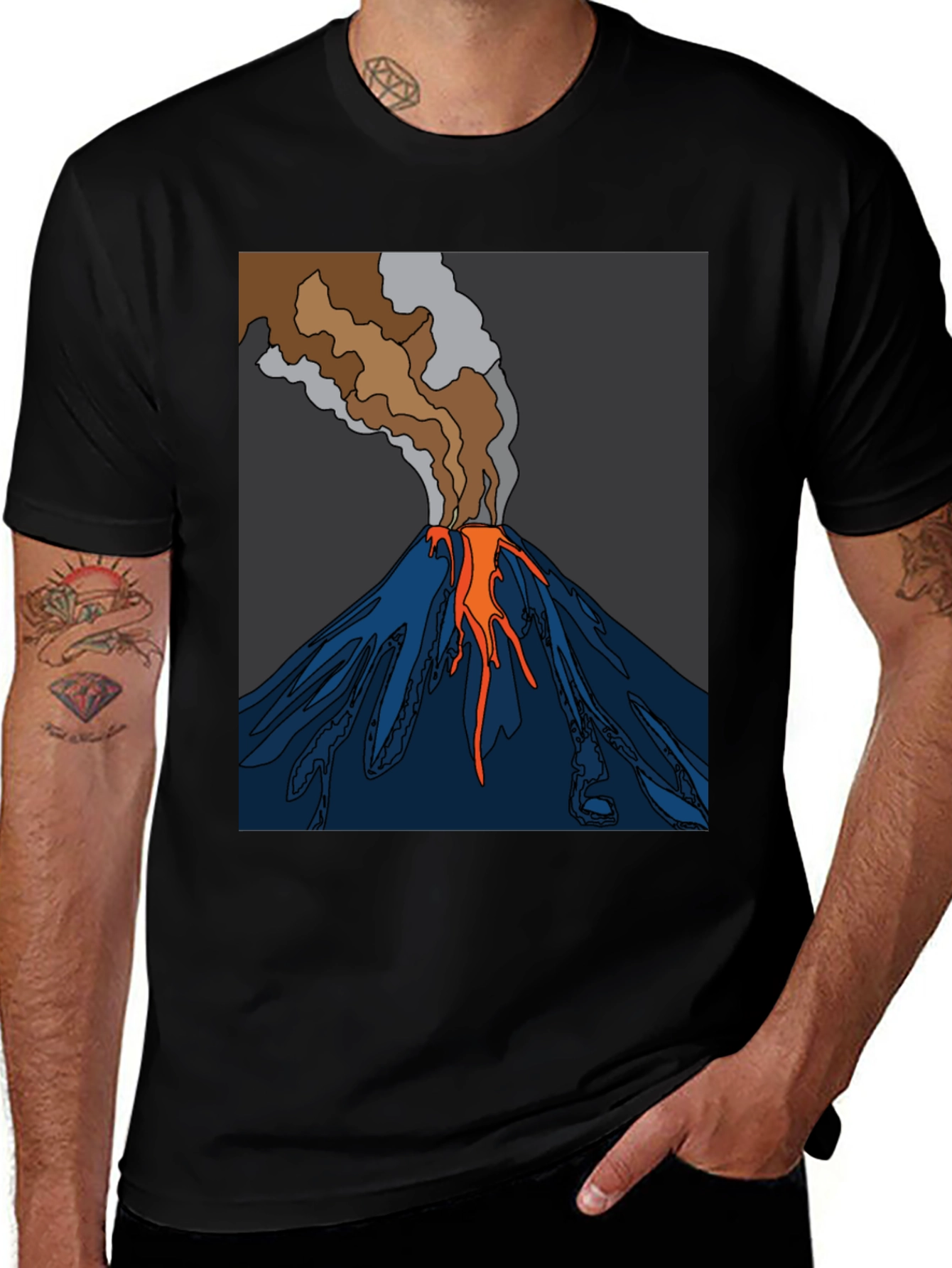 Variant 23 of Volcano Graphic T-Shirt - Black Crew Neck Tee