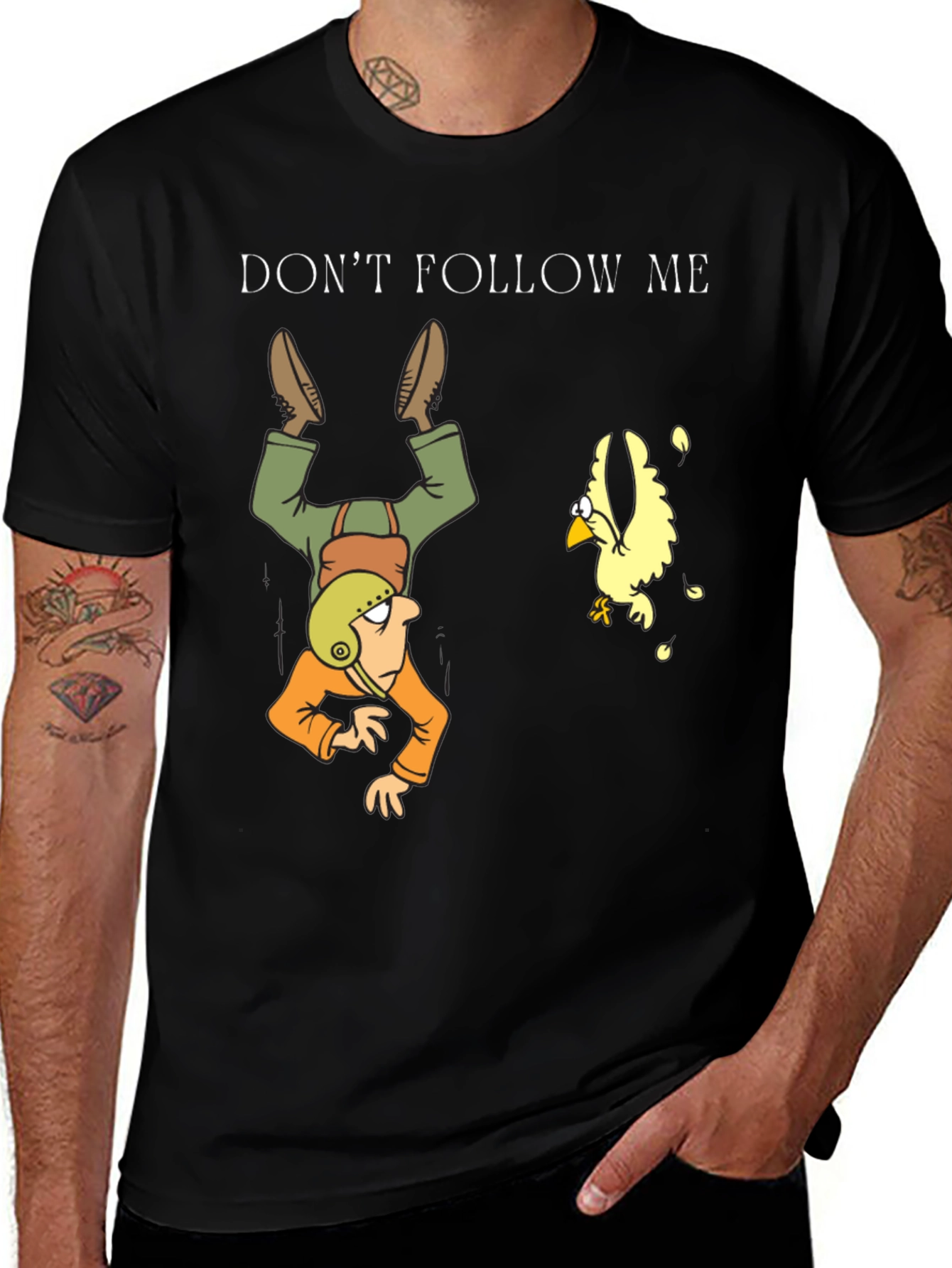 Don't Follow Me Upside Down Man Black T-Shirt